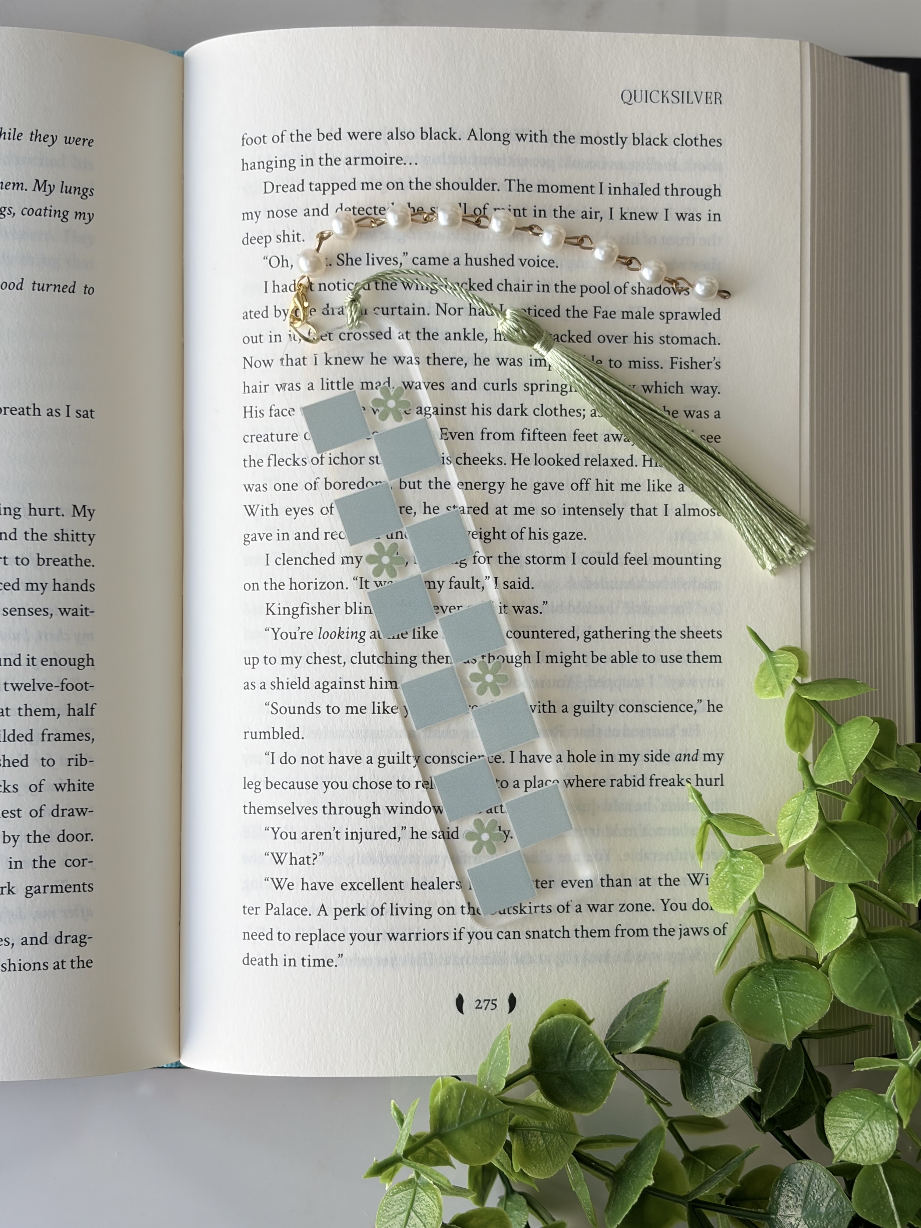 Floral Checkered  Acrylic Bookmark
