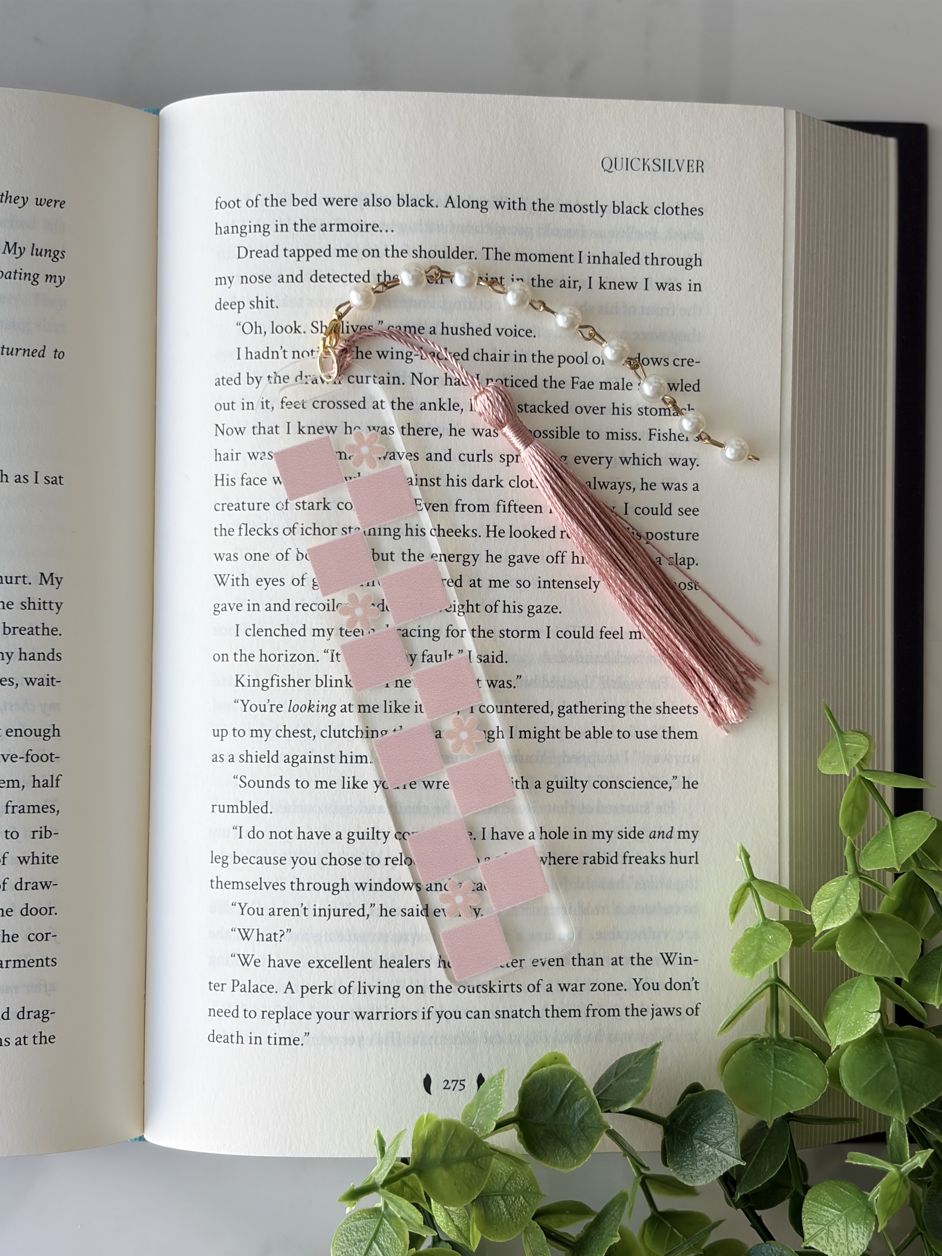 Floral Checkered Acrylic Bookmark
