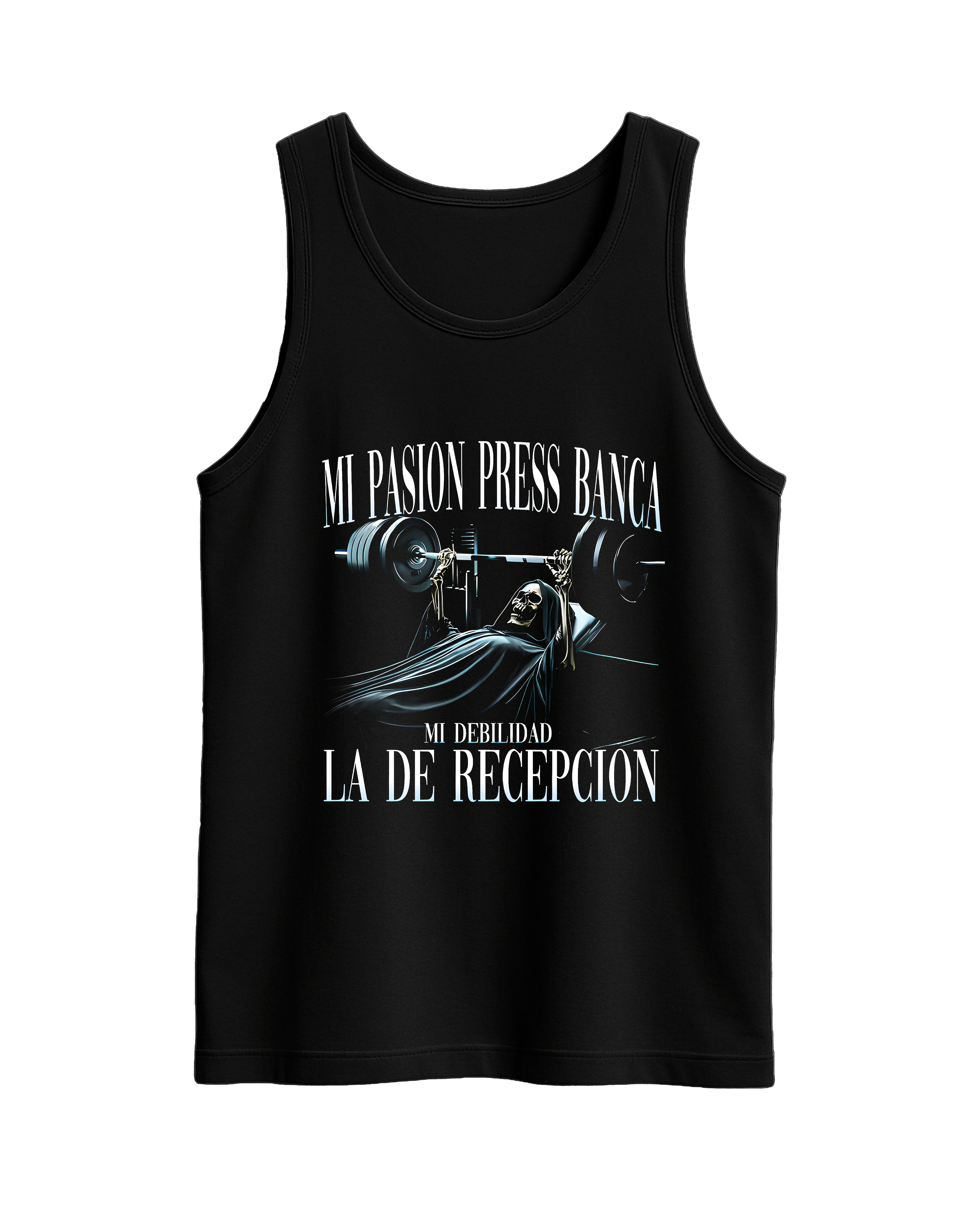 Tank Top 'Mi pasión press banca, mi debilidad la de recepción'