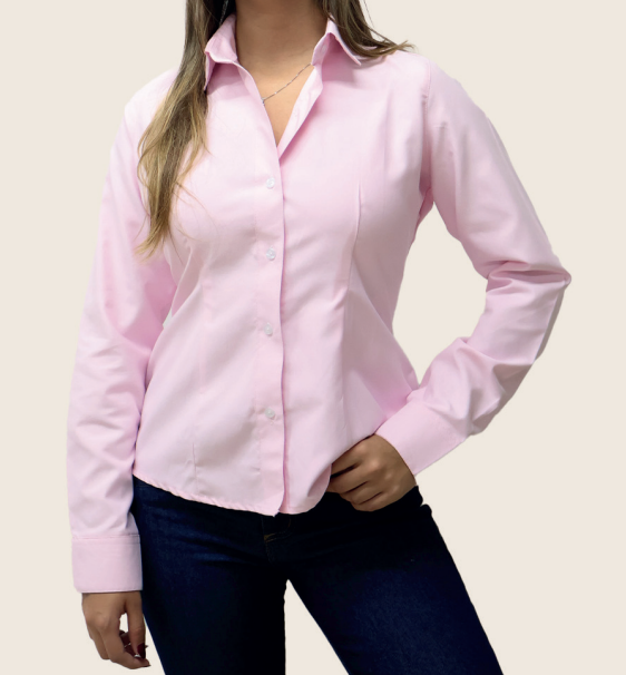 Blusa manga larga Oxford poli-algodón