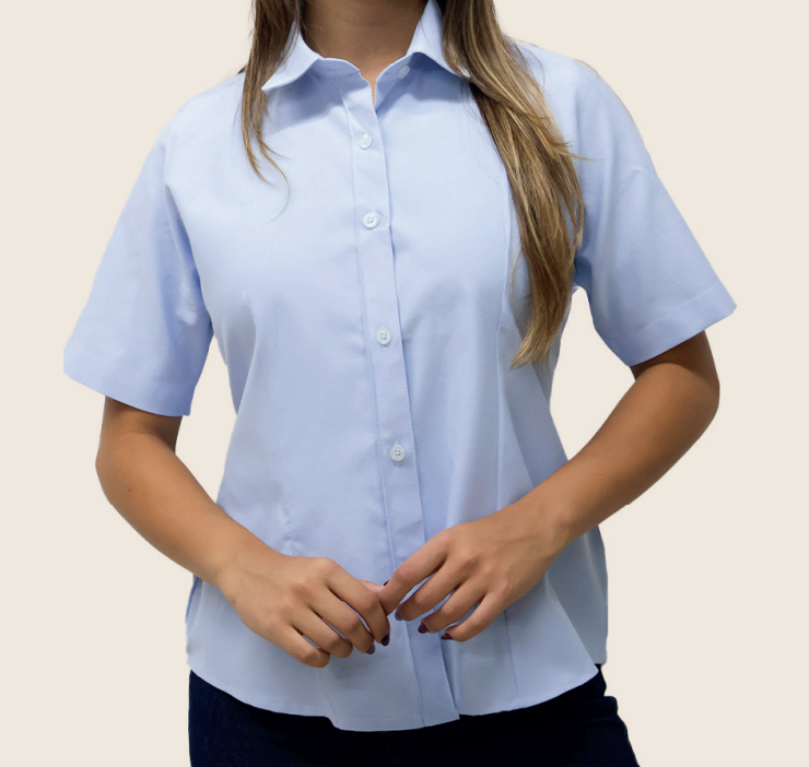 Blusa manga corta Oxford poli-algodón