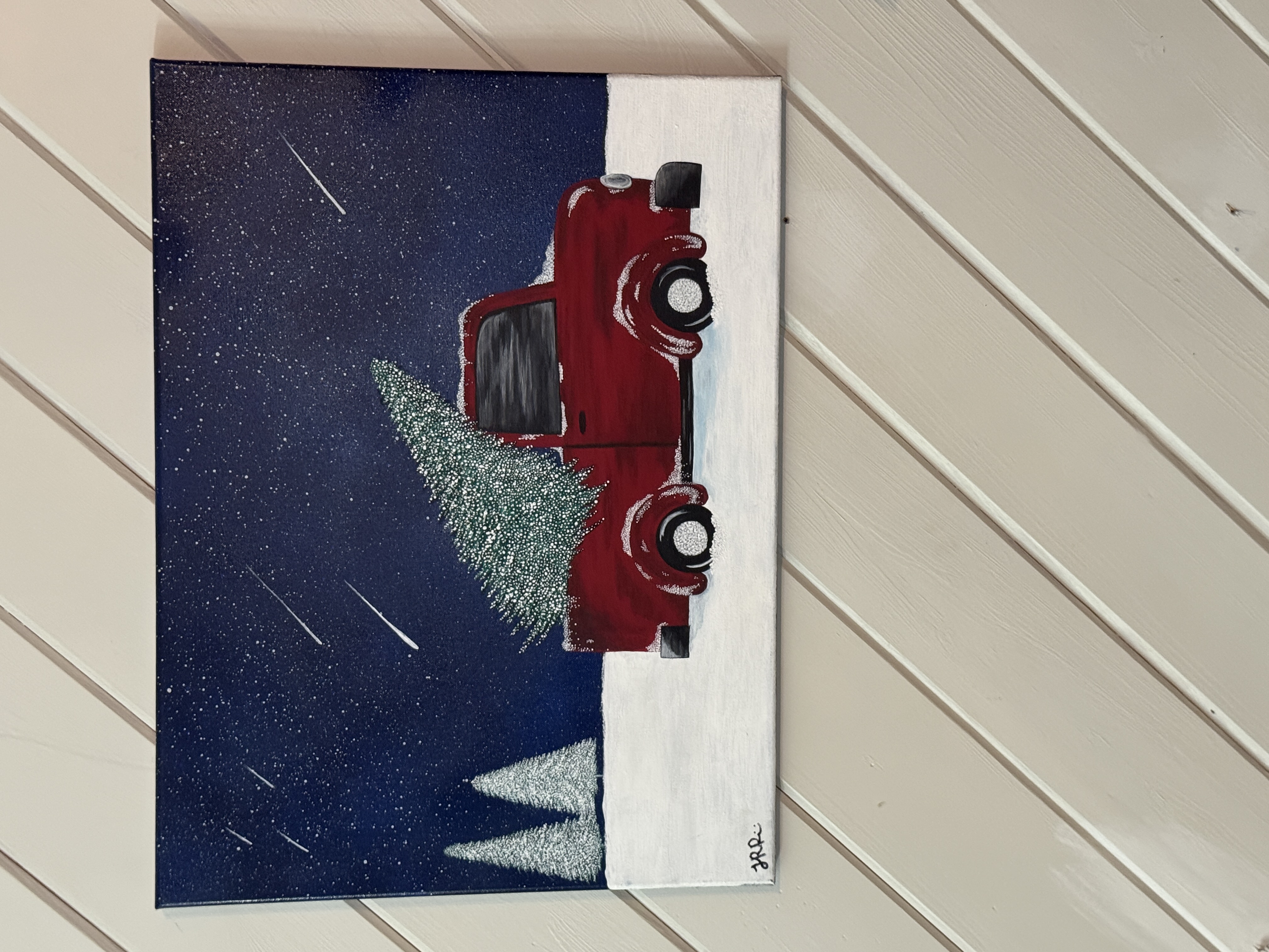 Winter Holiday Truck Acrylic Canvas Painting