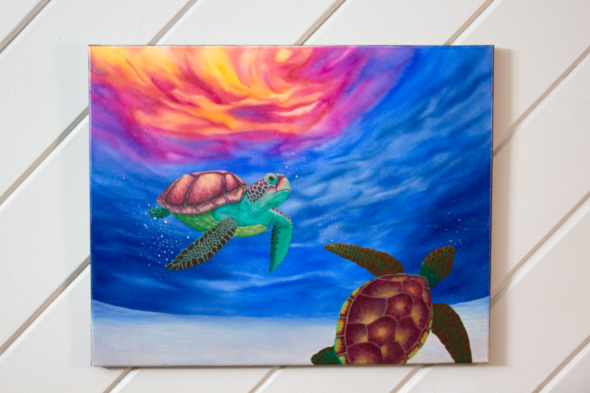 Turtle Underwater Sunset Oil Painting