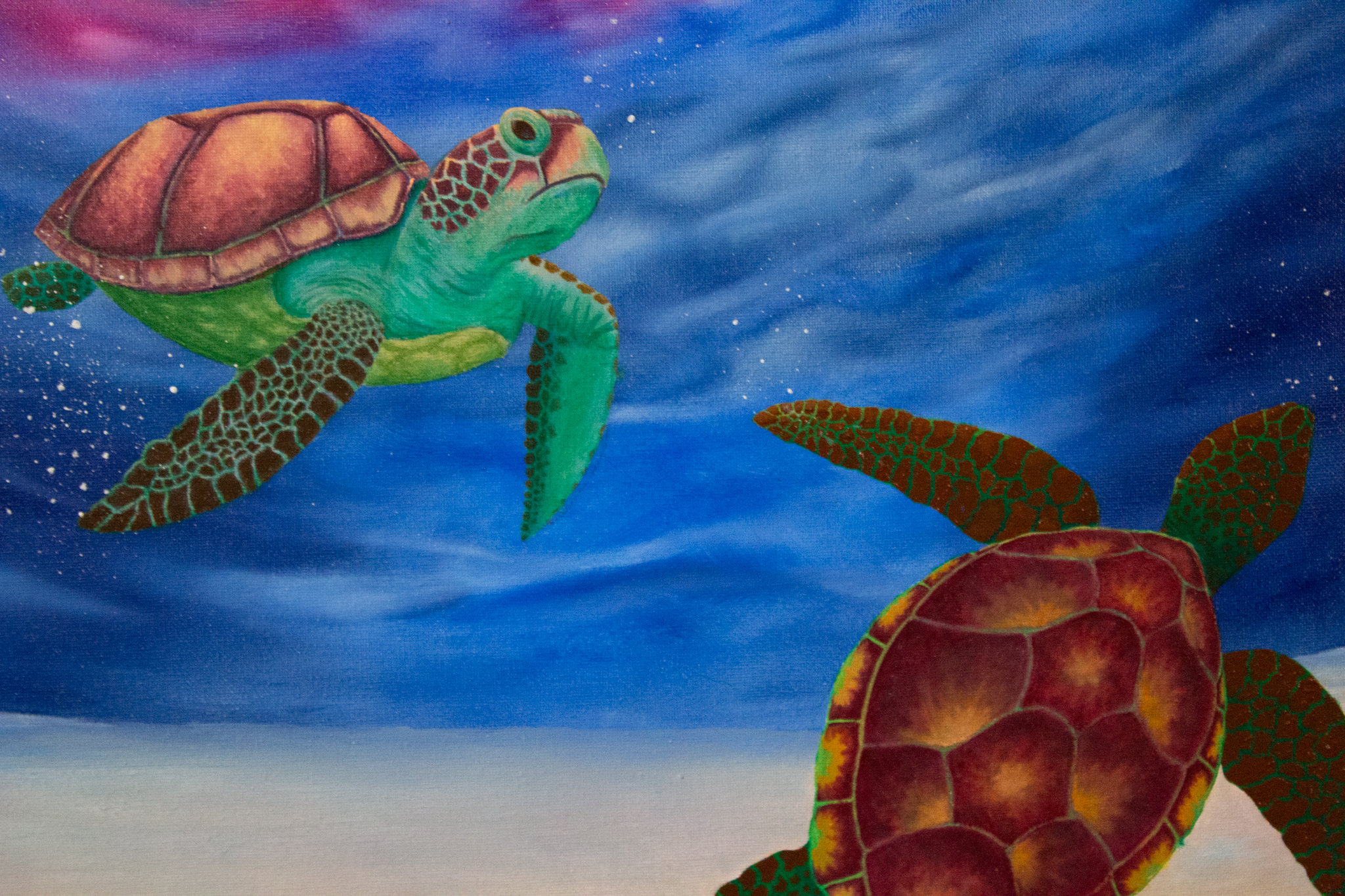 Turtle Underwater Sunset Oil Painting