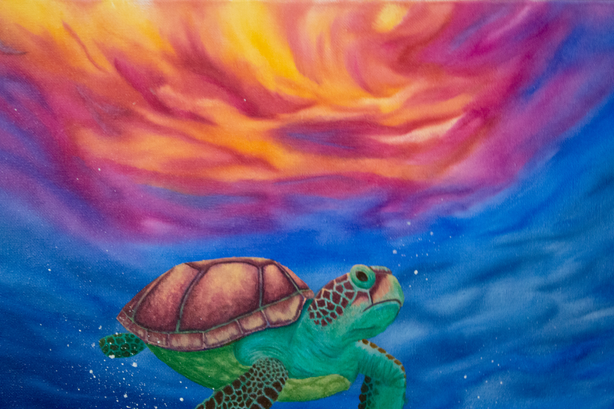 Turtle Underwater Sunset Oil Painting