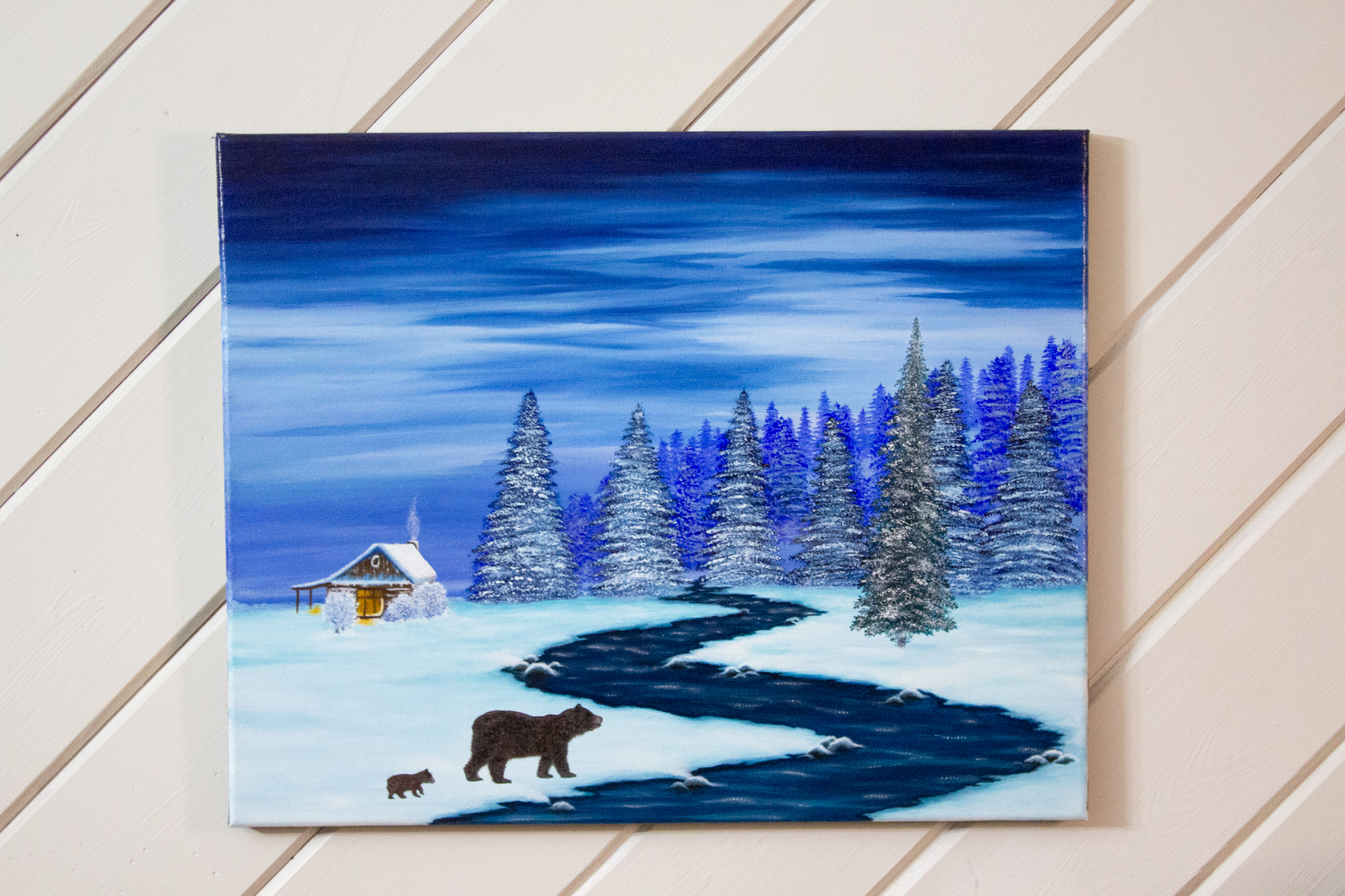 Winter Bear Landscape Oil Painting