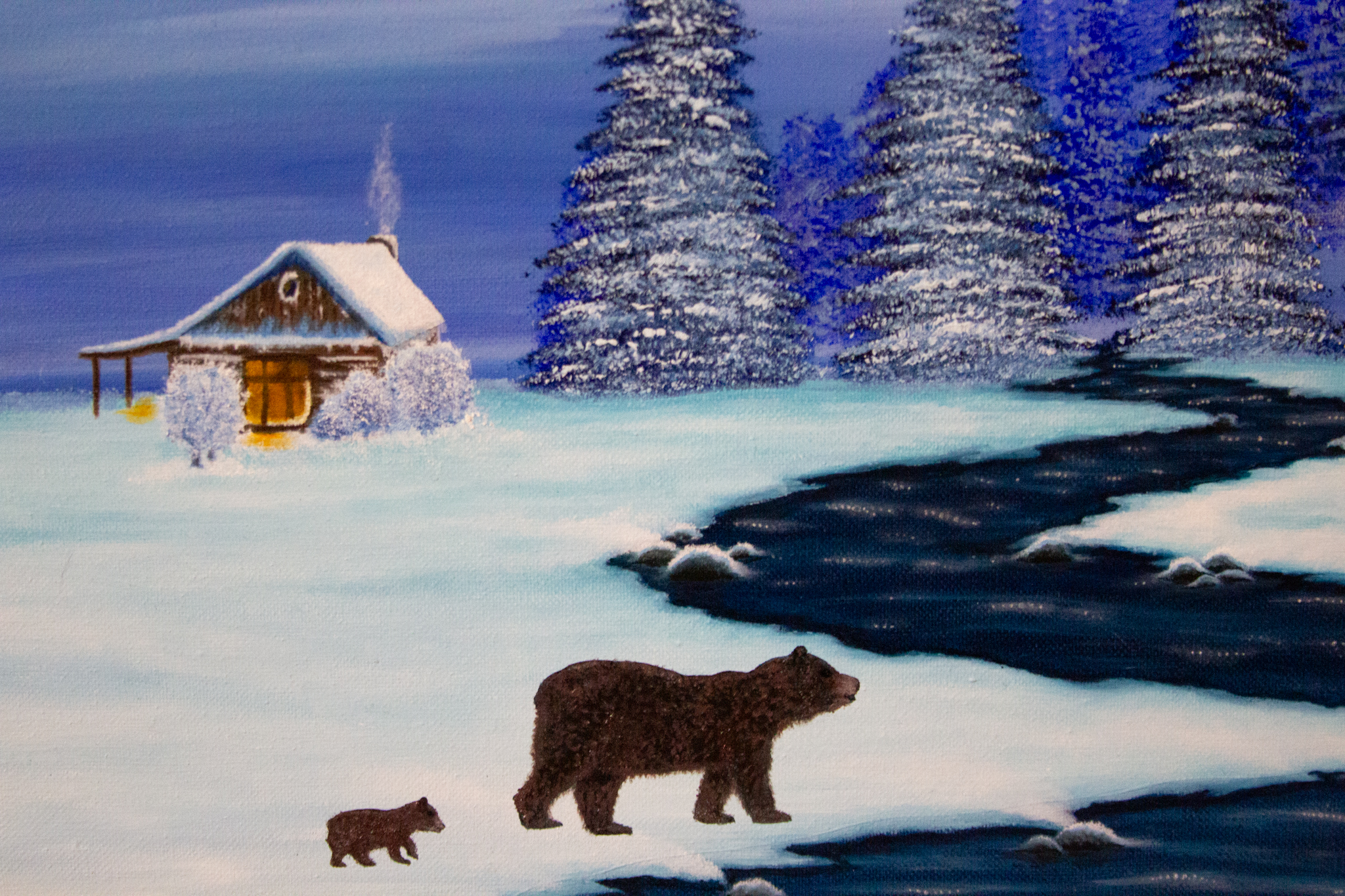 Winter Bear Landscape Oil Painting