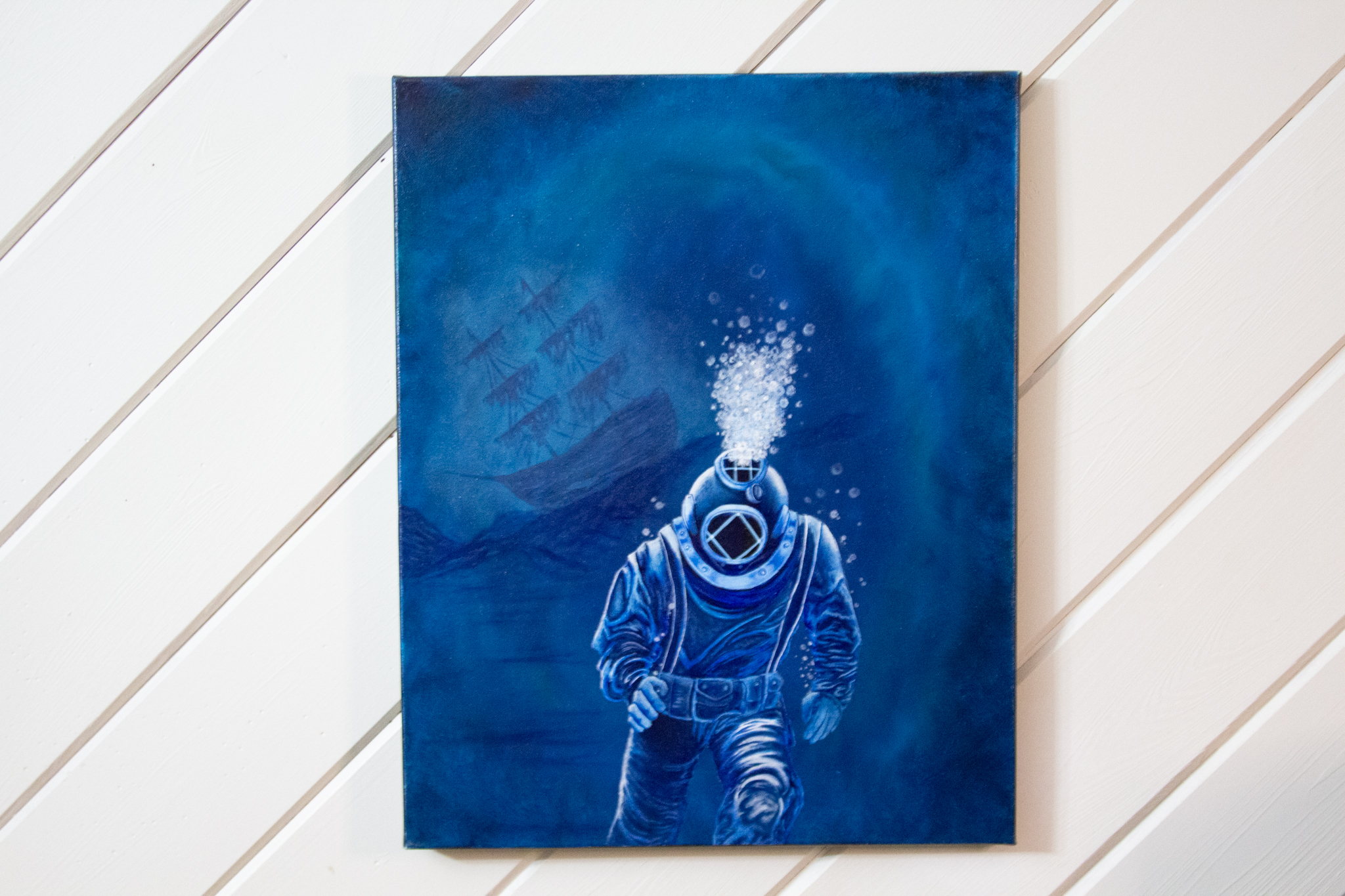 Vintage Diver Oil Painting