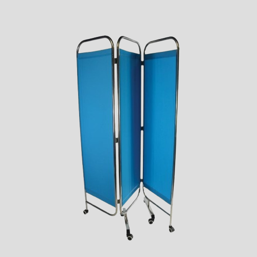 Paravent inox 3 volets avec rideaux tendus