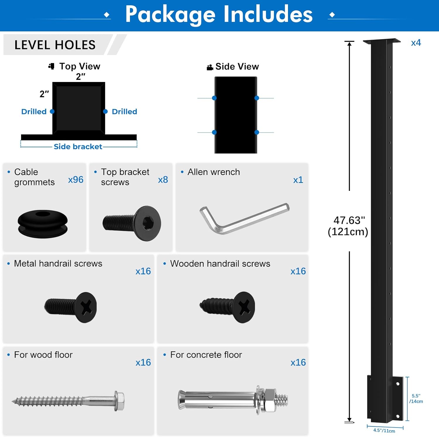 EXPOAS Side Mount Cable Kit incl. 2 x 44" Post, Cable & Fittings