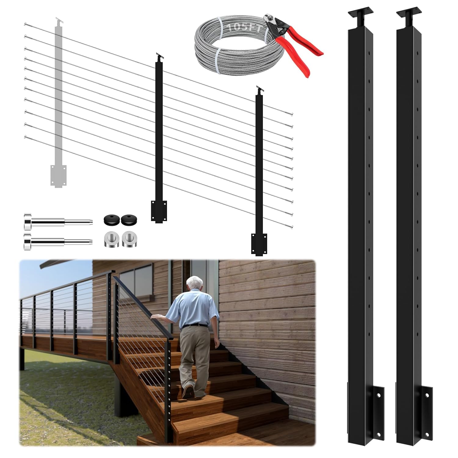 EXPOAS Side Mount Cable Kit incl. 2 x 44" Post, Cable & Fittings