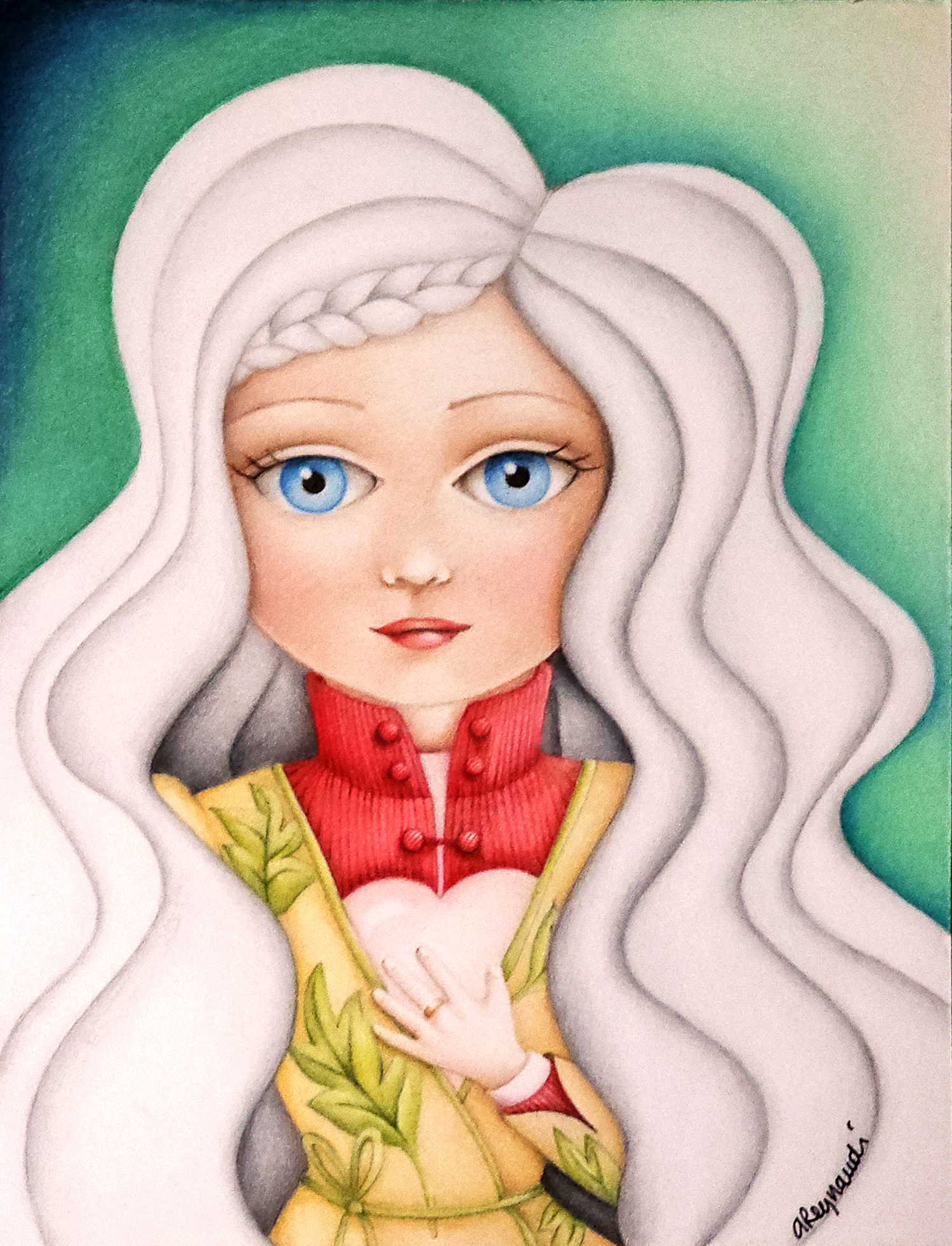 Disegno a matite colorate su carta "The compliment" 