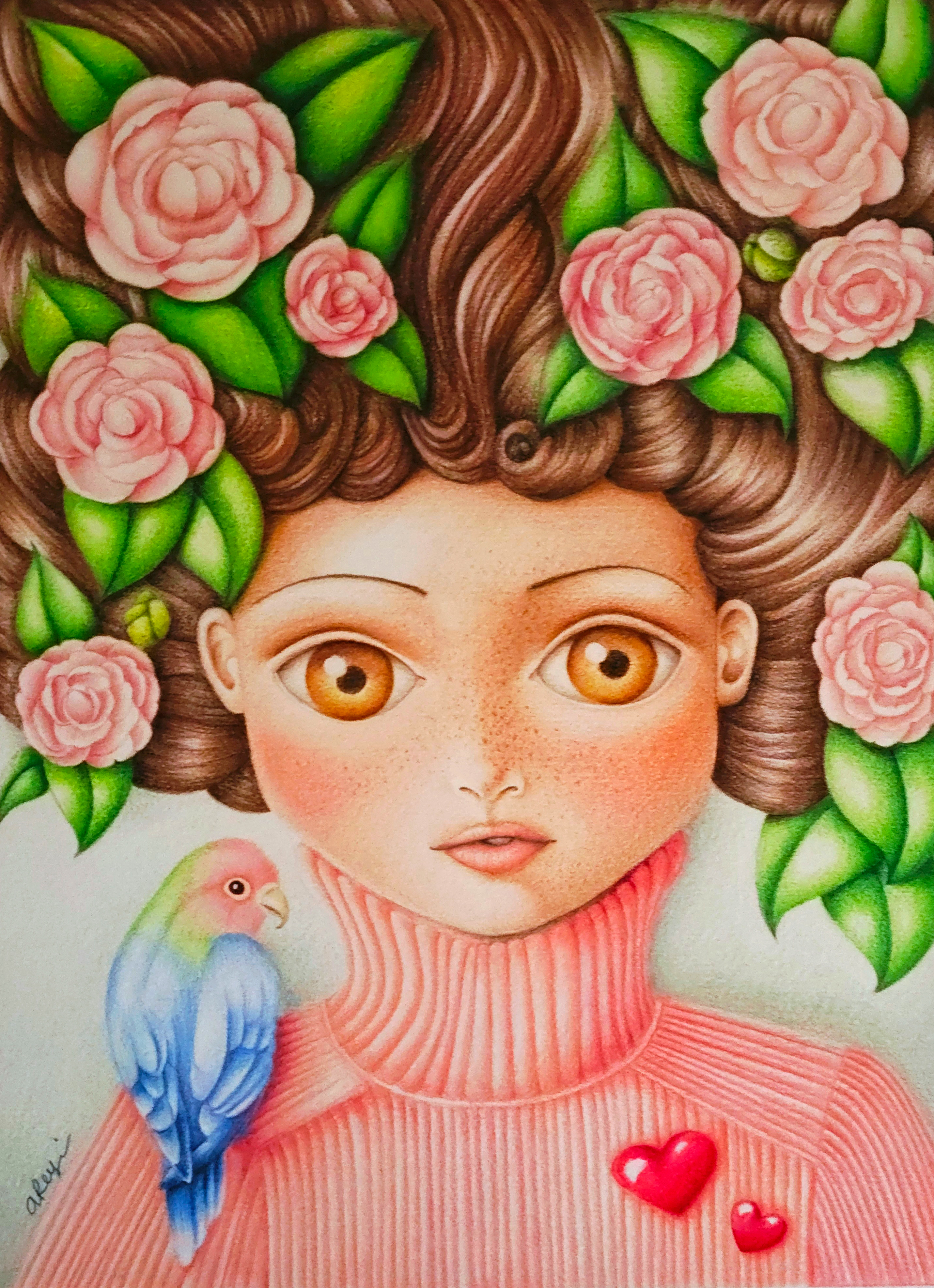 Disegno a matite colorate su carta "Spring is coming" 