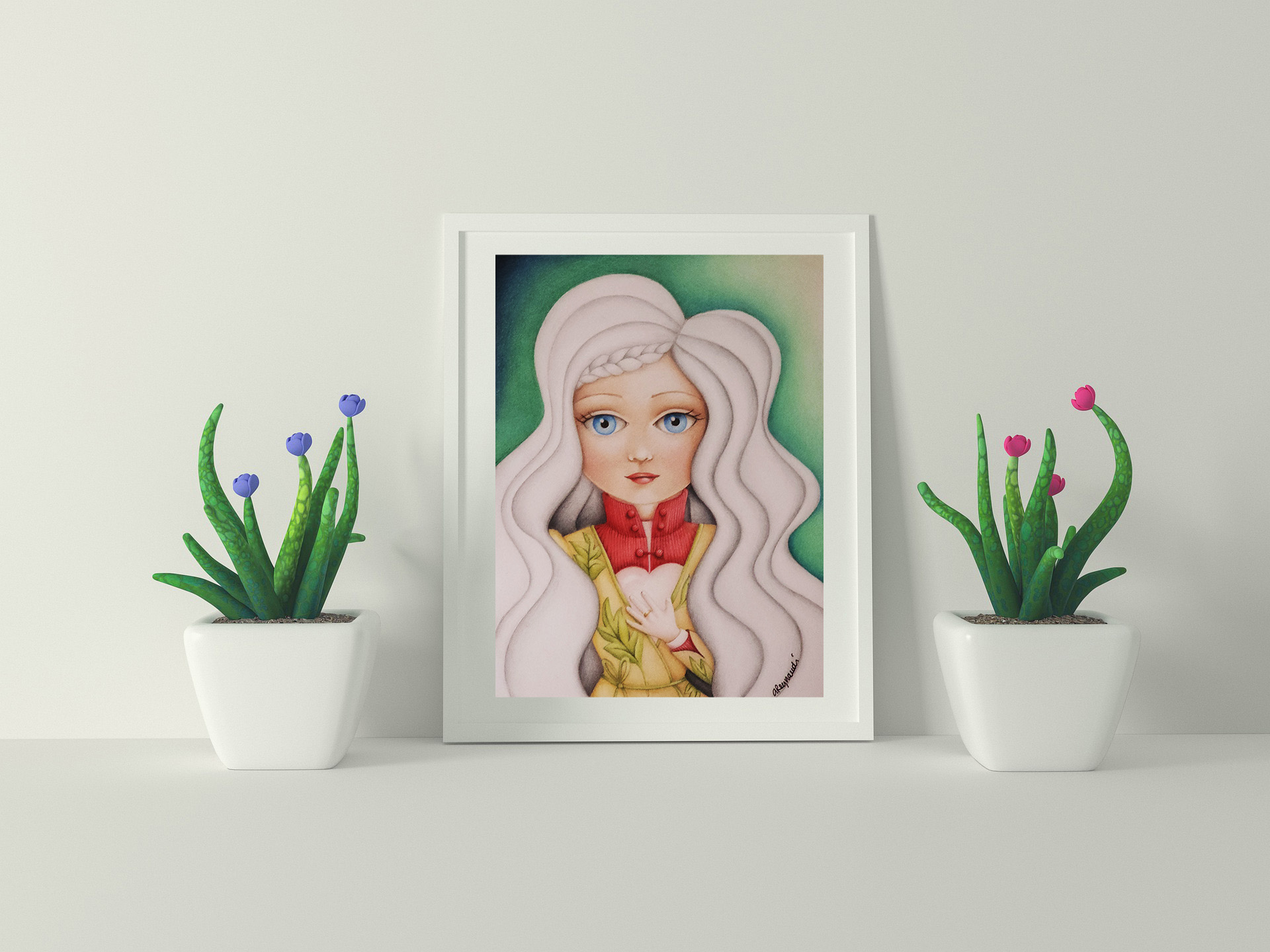 Disegno a matite colorate su carta "The compliment" 