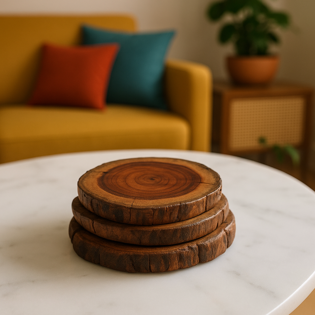 Handmade Teakwood Coasters Set of 4