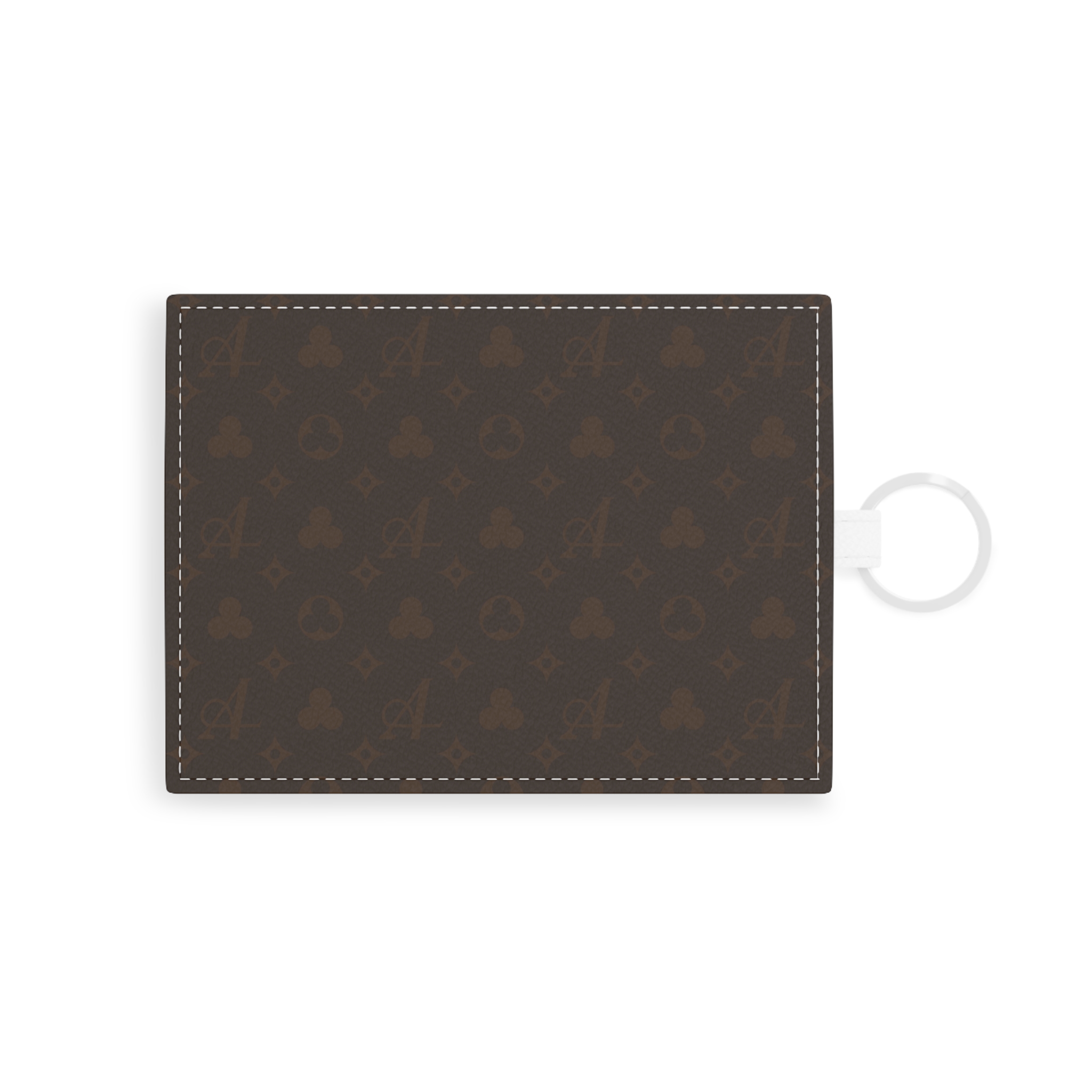 Clover Monogram Saffiano Leather Card Holder - Brown