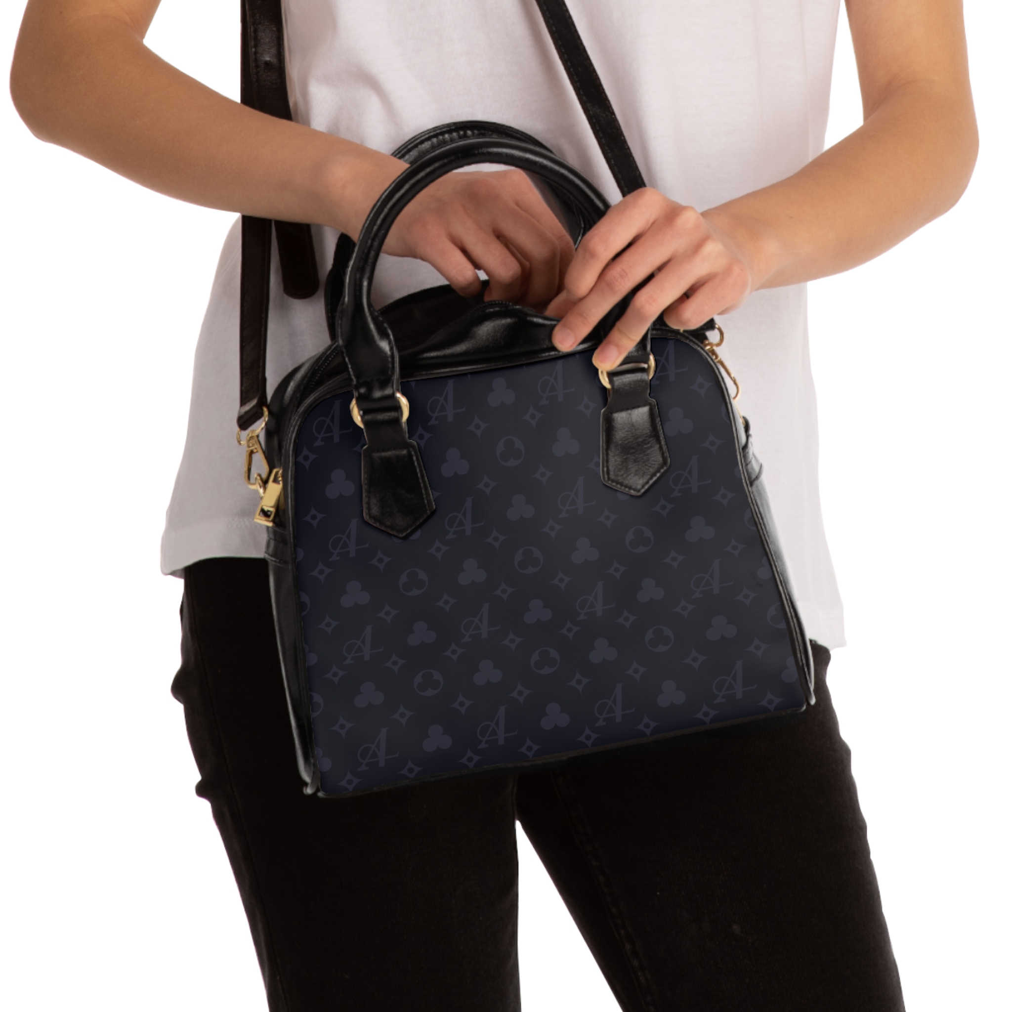 Clover Monogram Shoulder Handbag - Navy