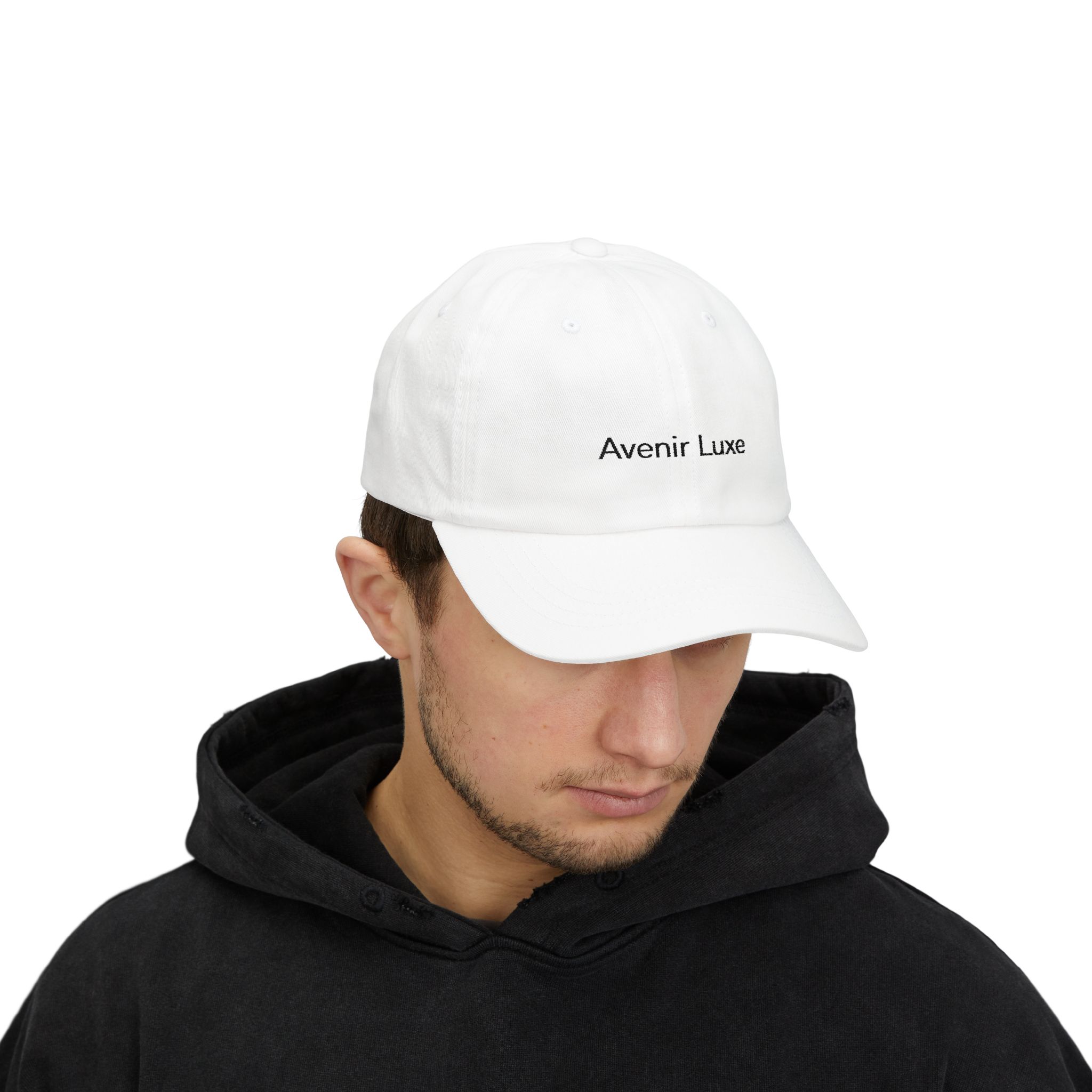 Avenir Luxe Minimal Embroidered Dad Cap - White