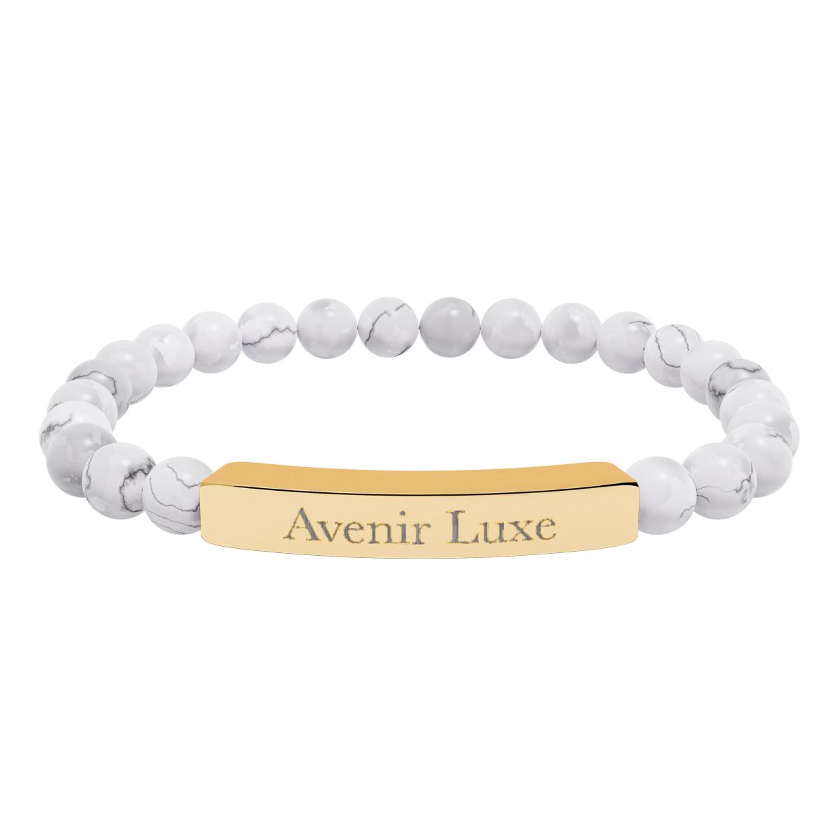 Engraved Natural Stone Bead Bracelet - Howlite
