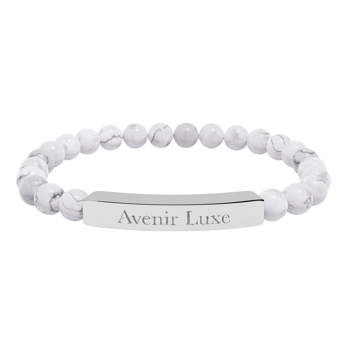Engraved Natural Stone Bead Bracelet - Howlite