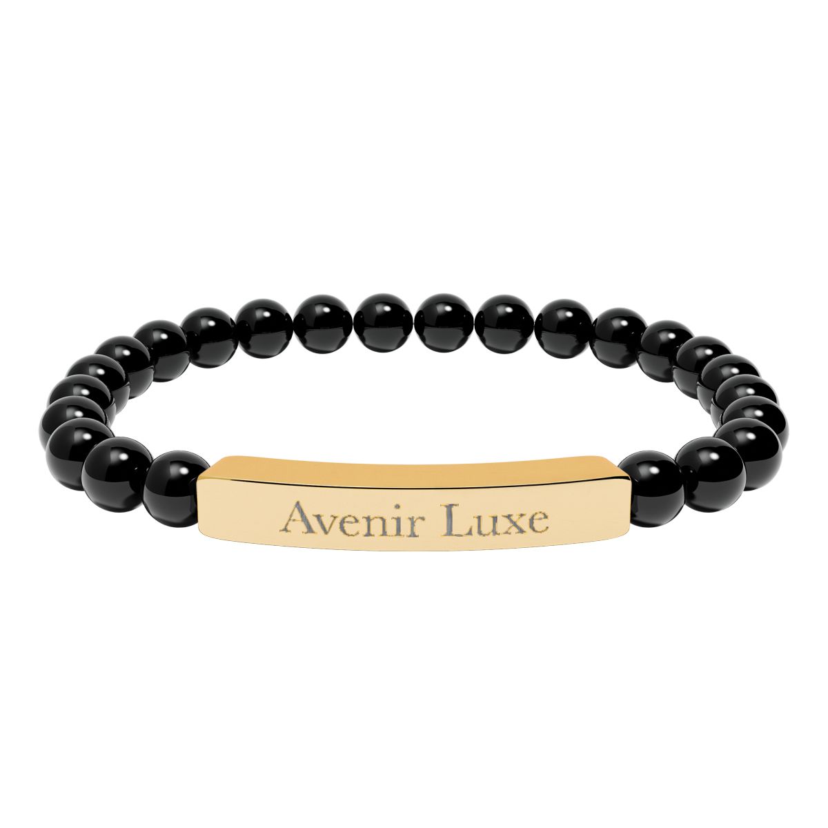 Engraved Natural Stone Bead Bracelet - Onyx
