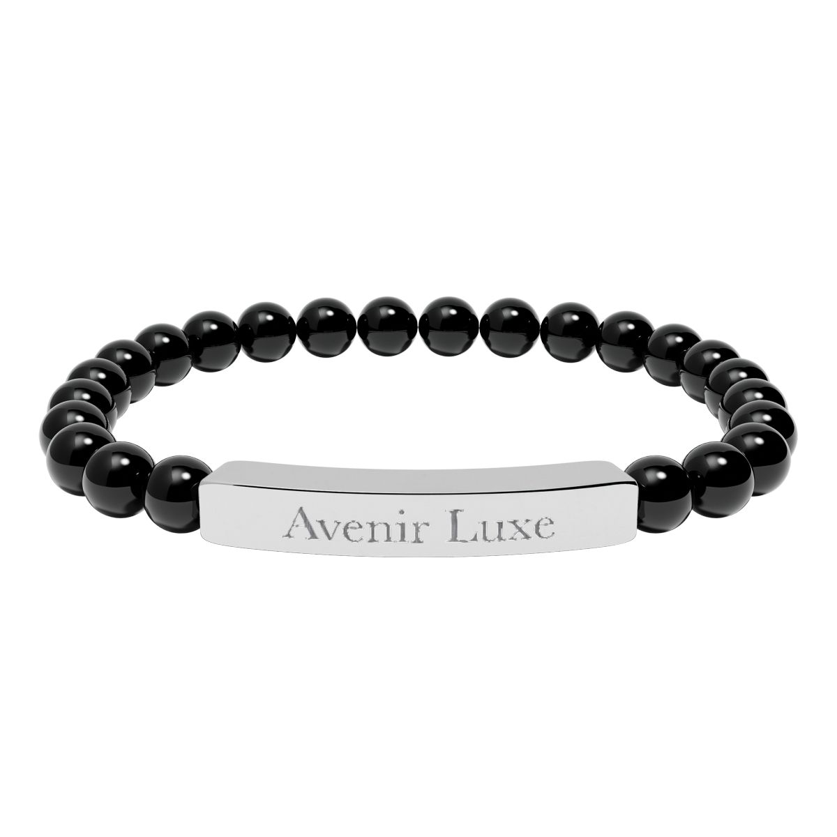 Engraved Natural Stone Bead Bracelet - Onyx