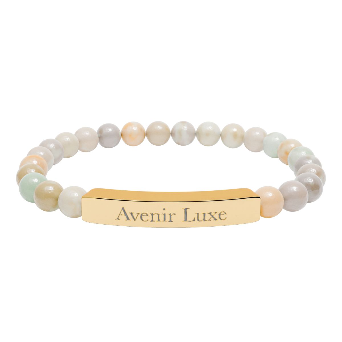 Engraved Natural Stone Bead Bracelet - Amazonite