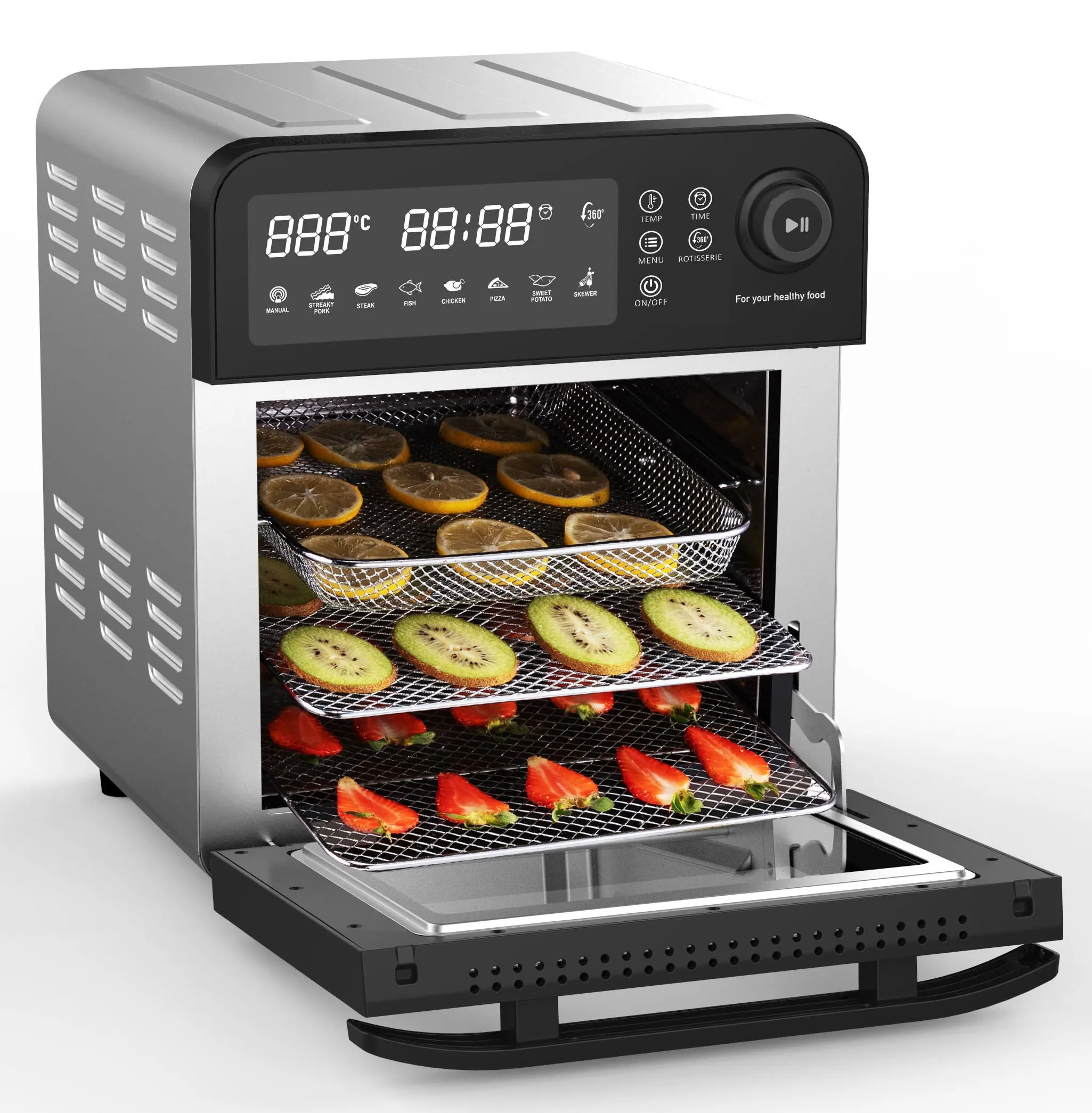 14L Multifunctional Air Fryer with 3 Layers and Rotating Knob