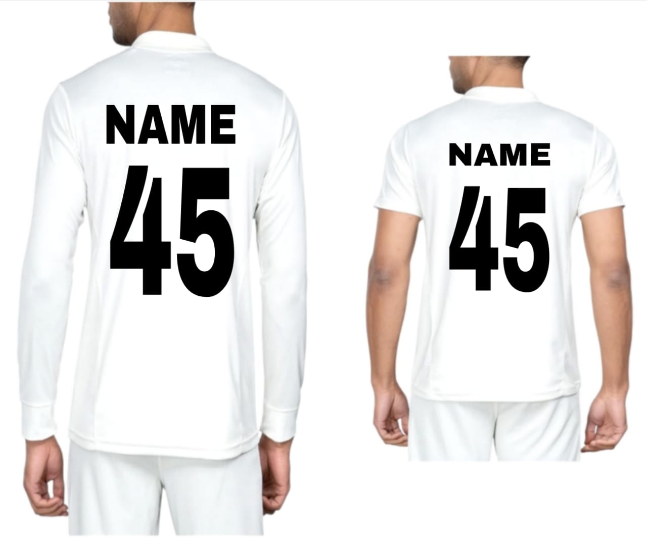 Combo Cricket White Jersey Pack of 2 | Full sleevs + Half Sleeves| 2 tshirts  with name & no.