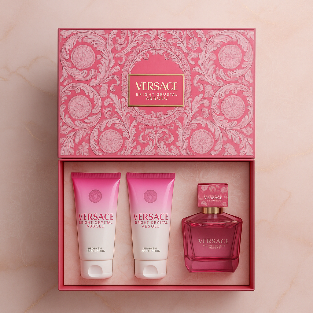 Kit Versace brigth crystal absolu 90 ml + gel de banhos+ hidratante + miniatura 