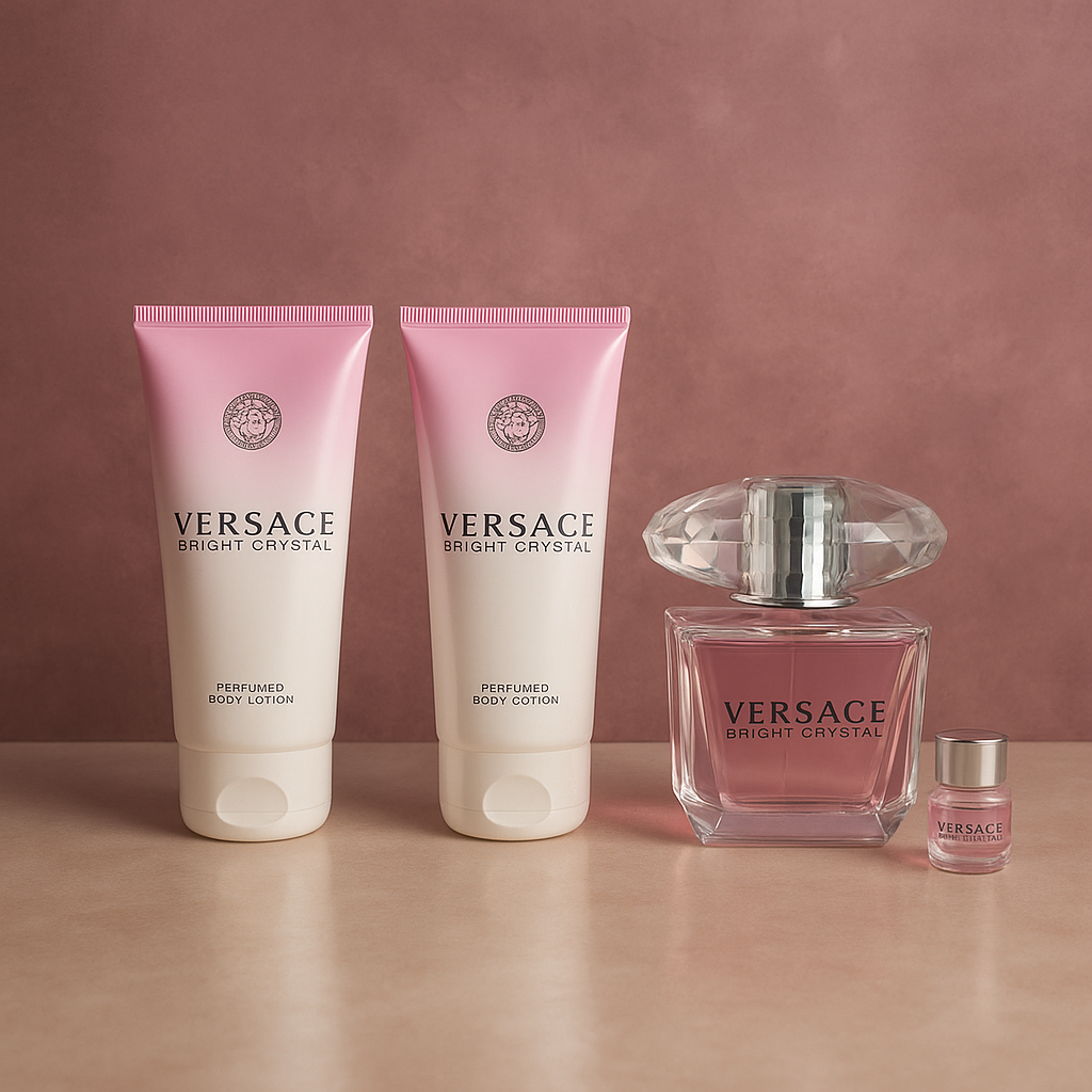 Kit Versace brigth crystal 90 ml + gel de banho + hidratante + miniatura 5 ml