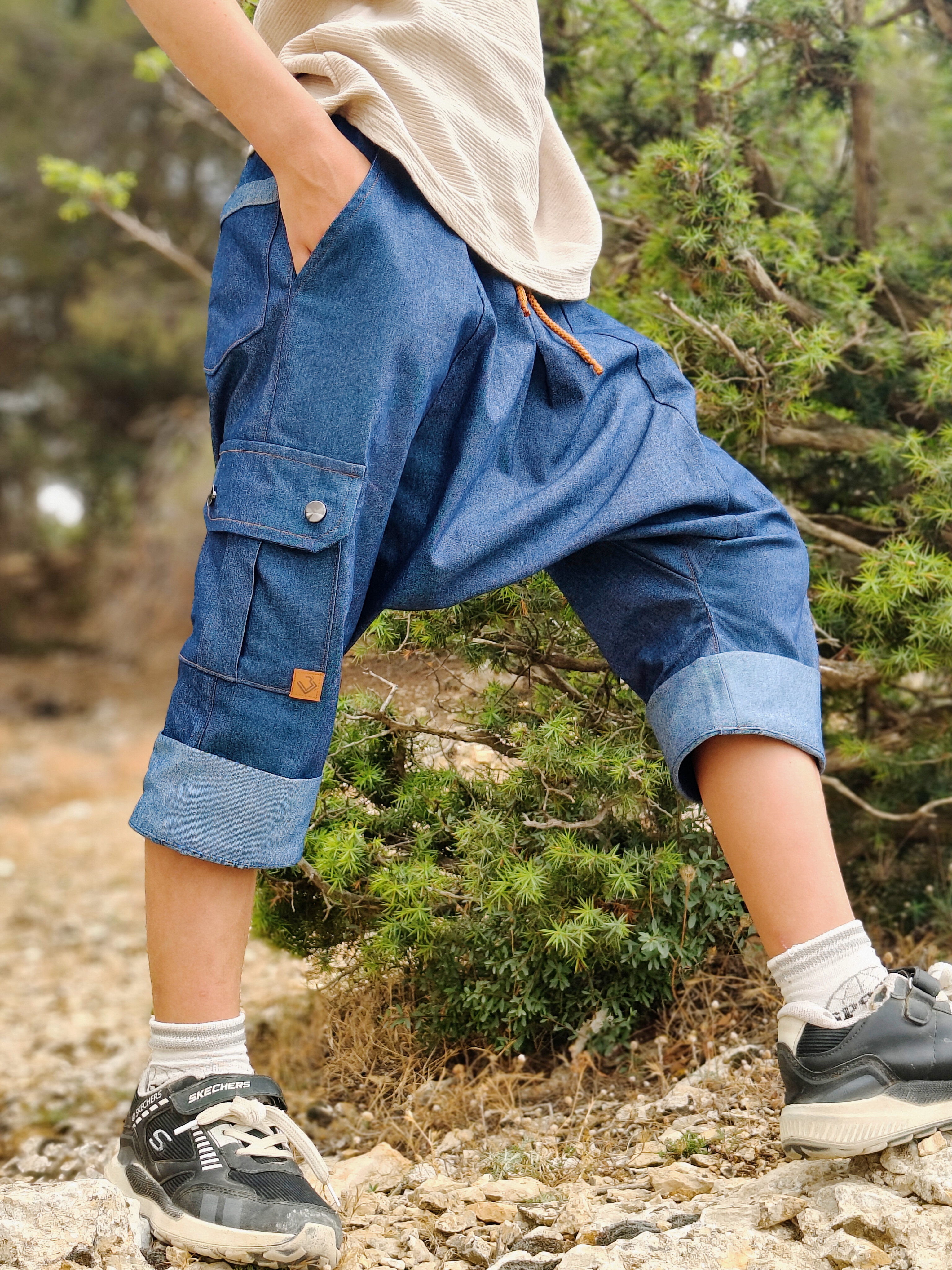 RAHIL - ( سروال ) Sarouel cargo évolutif en denim léger pour garçon