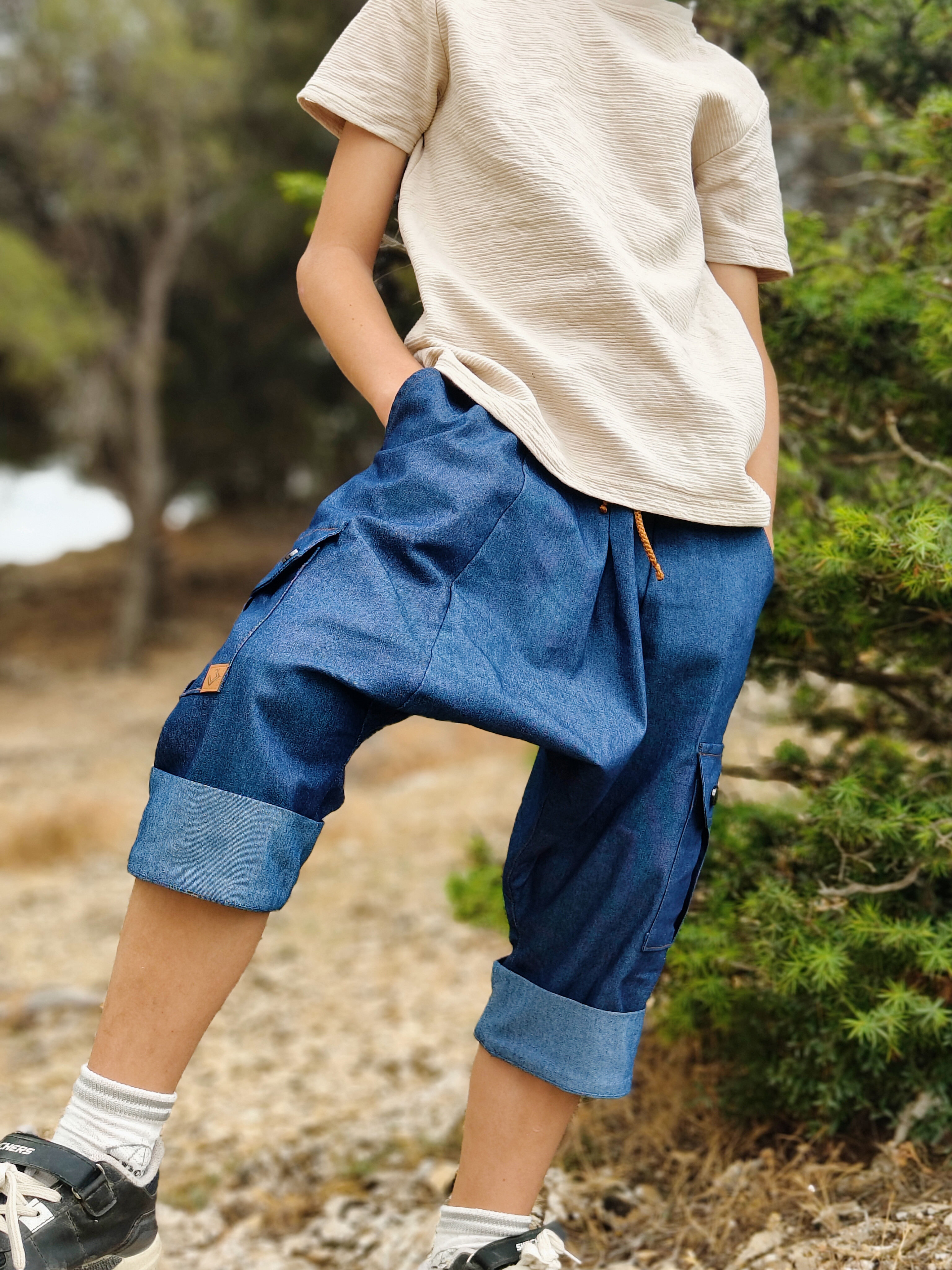 RAHIL - ( سروال ) Sarouel cargo évolutif en denim léger pour garçon