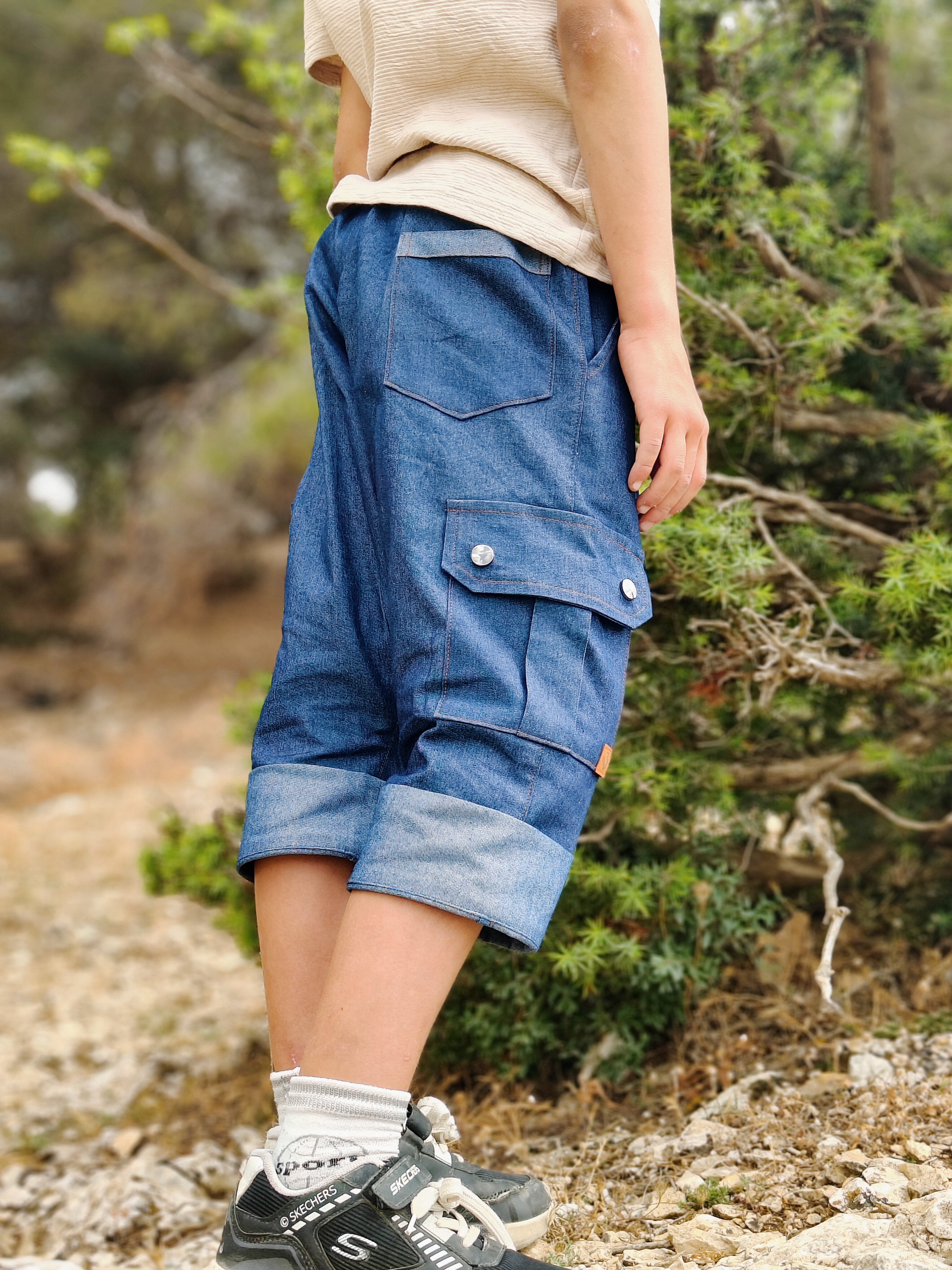 RAHIL - ( سروال ) Sarouel cargo évolutif en denim léger pour garçon