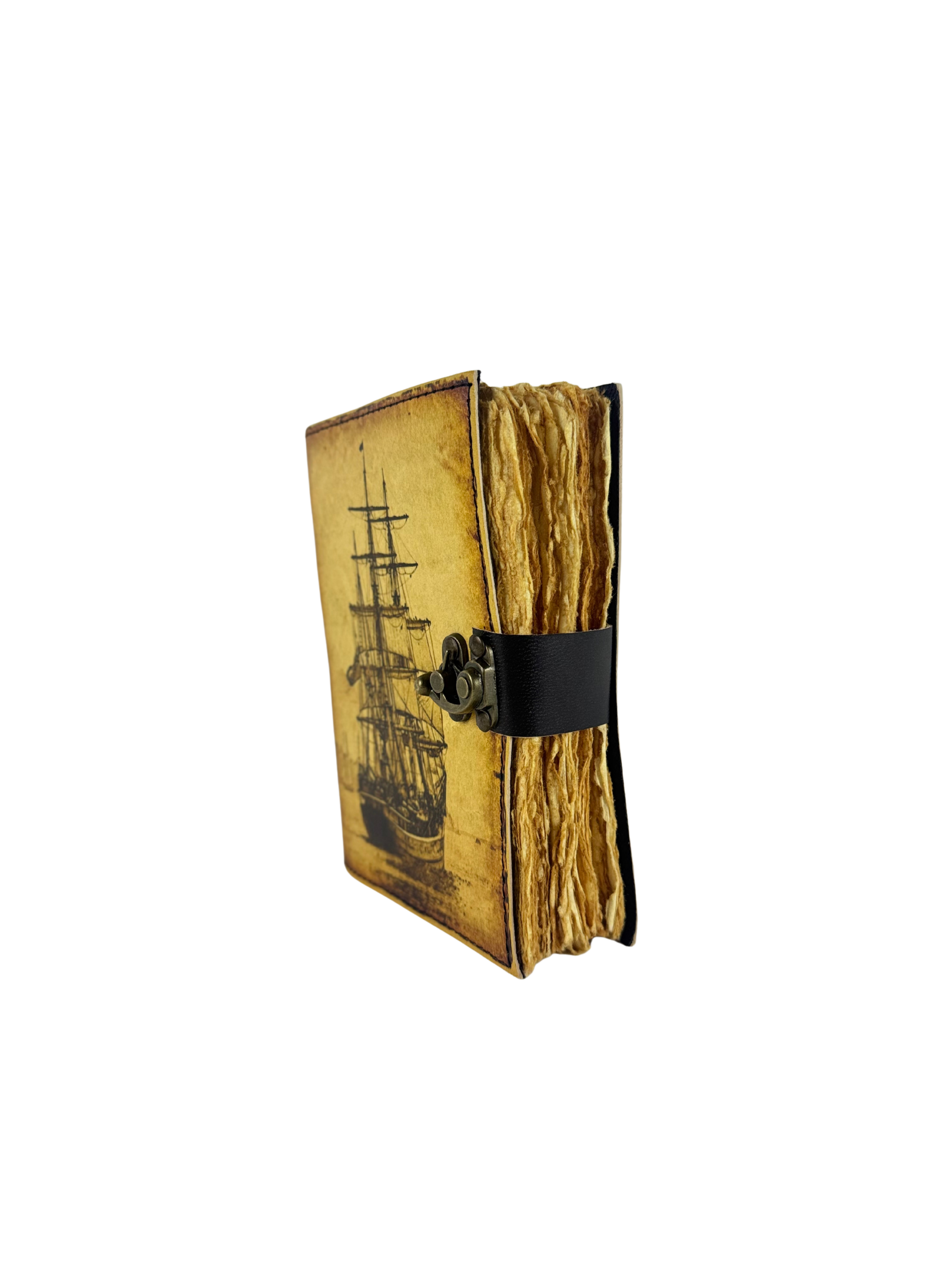 CARNET JOURNAL EN CUIR "VOILIER ANTIQUE" STYLE PIRATE ET VOYAGE