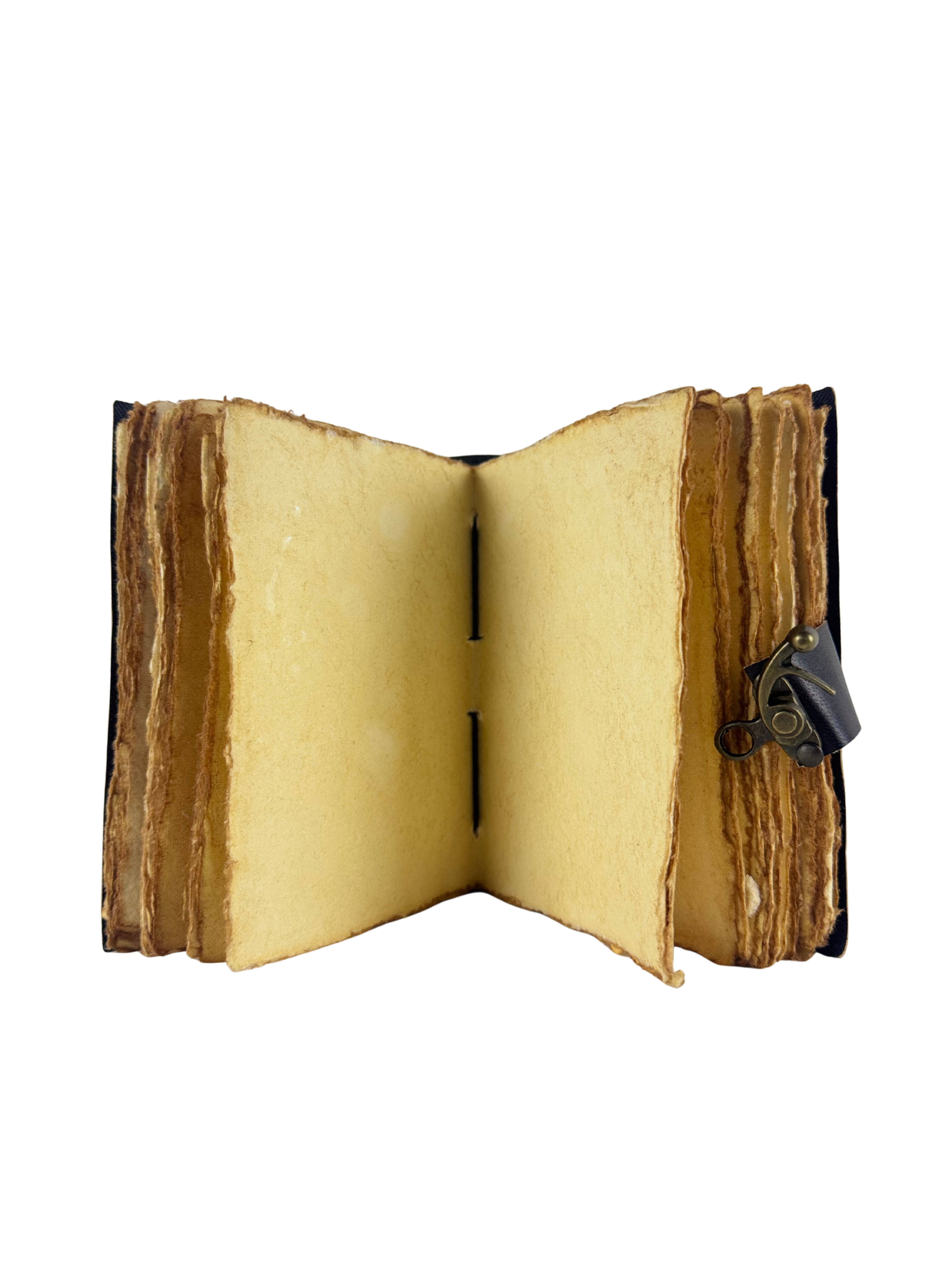 CARNET GRIMOIRE EN CUIR "SOLEIL ET LUNE MYSTIQUE" AVEC PLUMES