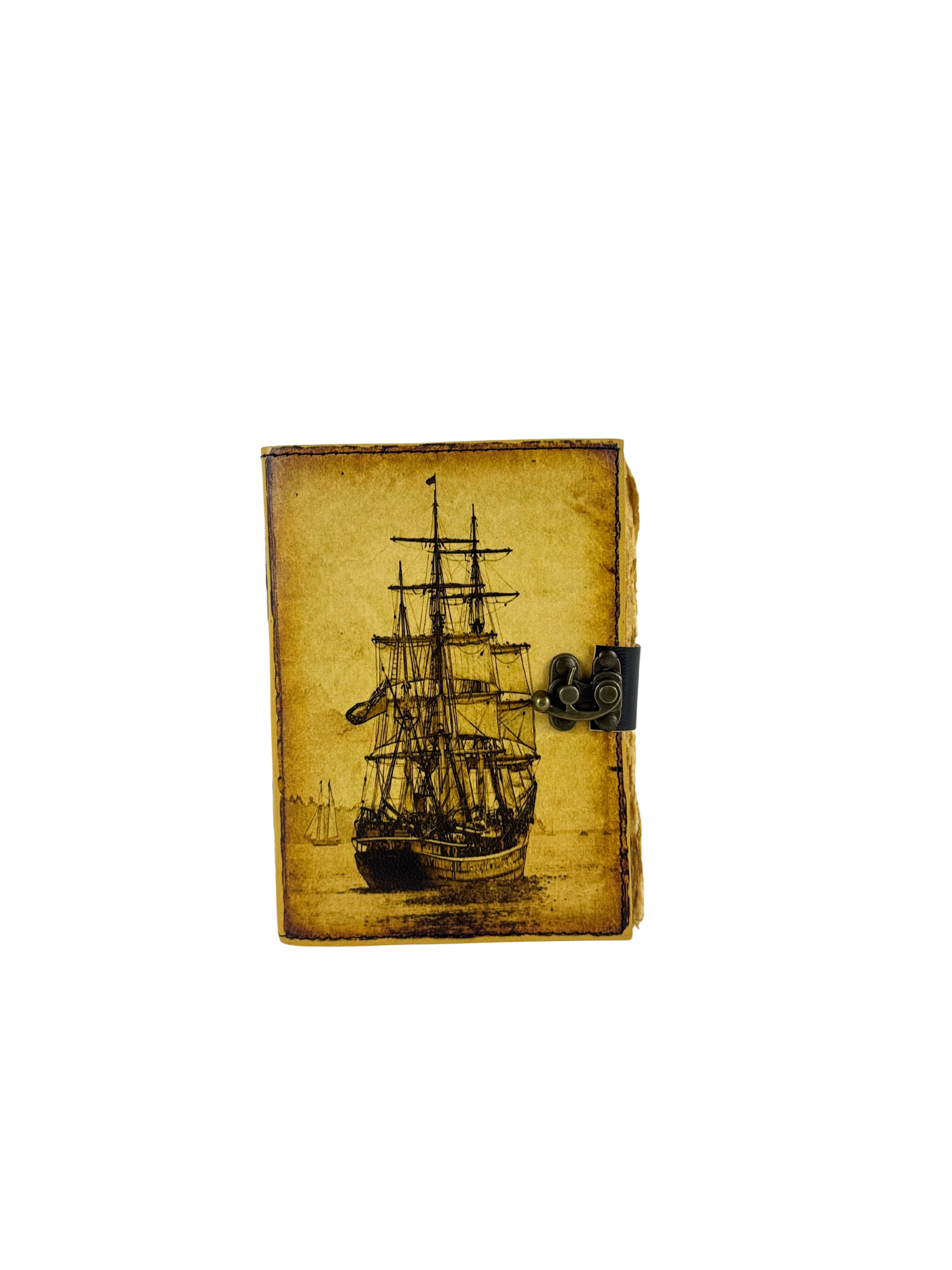 CARNET JOURNAL EN CUIR "VOILIER ANTIQUE" STYLE PIRATE ET VOYAGE