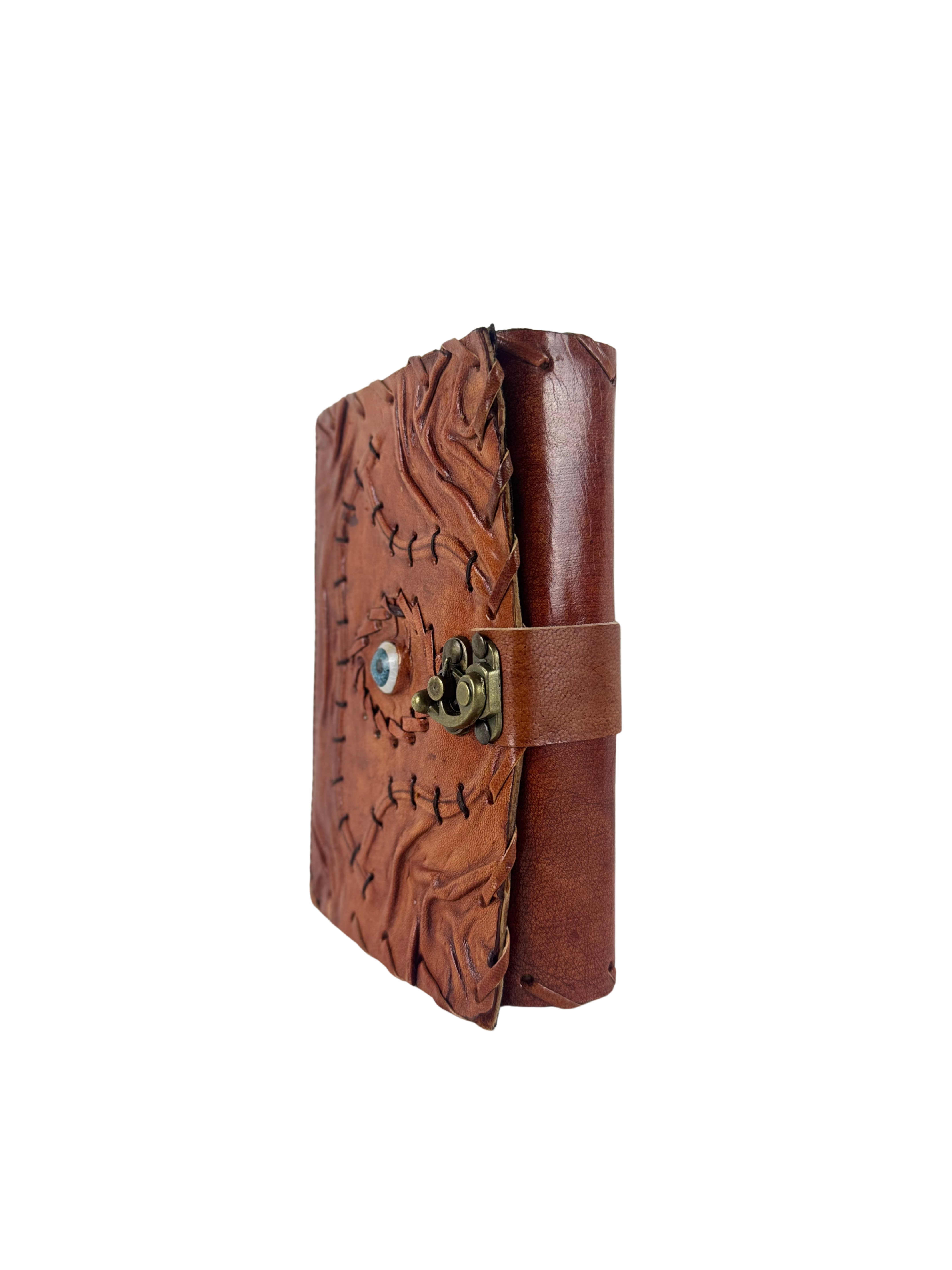 CARNET GRIMOIRE EN CUIR VÉRITABLE AVEC ŒIL ET FERMETURE MÉTALLIQUE