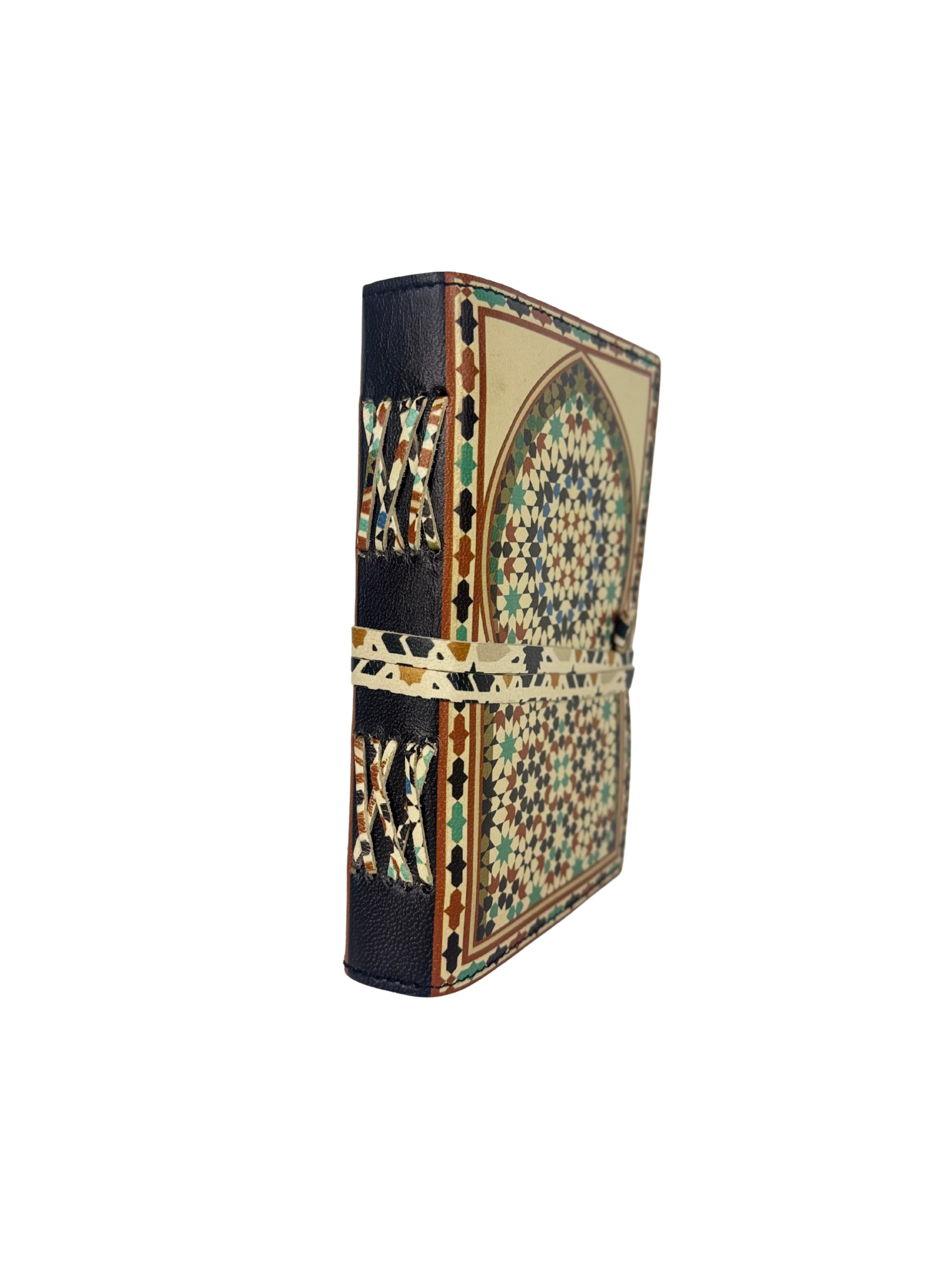 CARNET JOURNAL EN CUIR AVEC MOTIF DE ZELLIGE "FENÊTRE MAROCAINE"