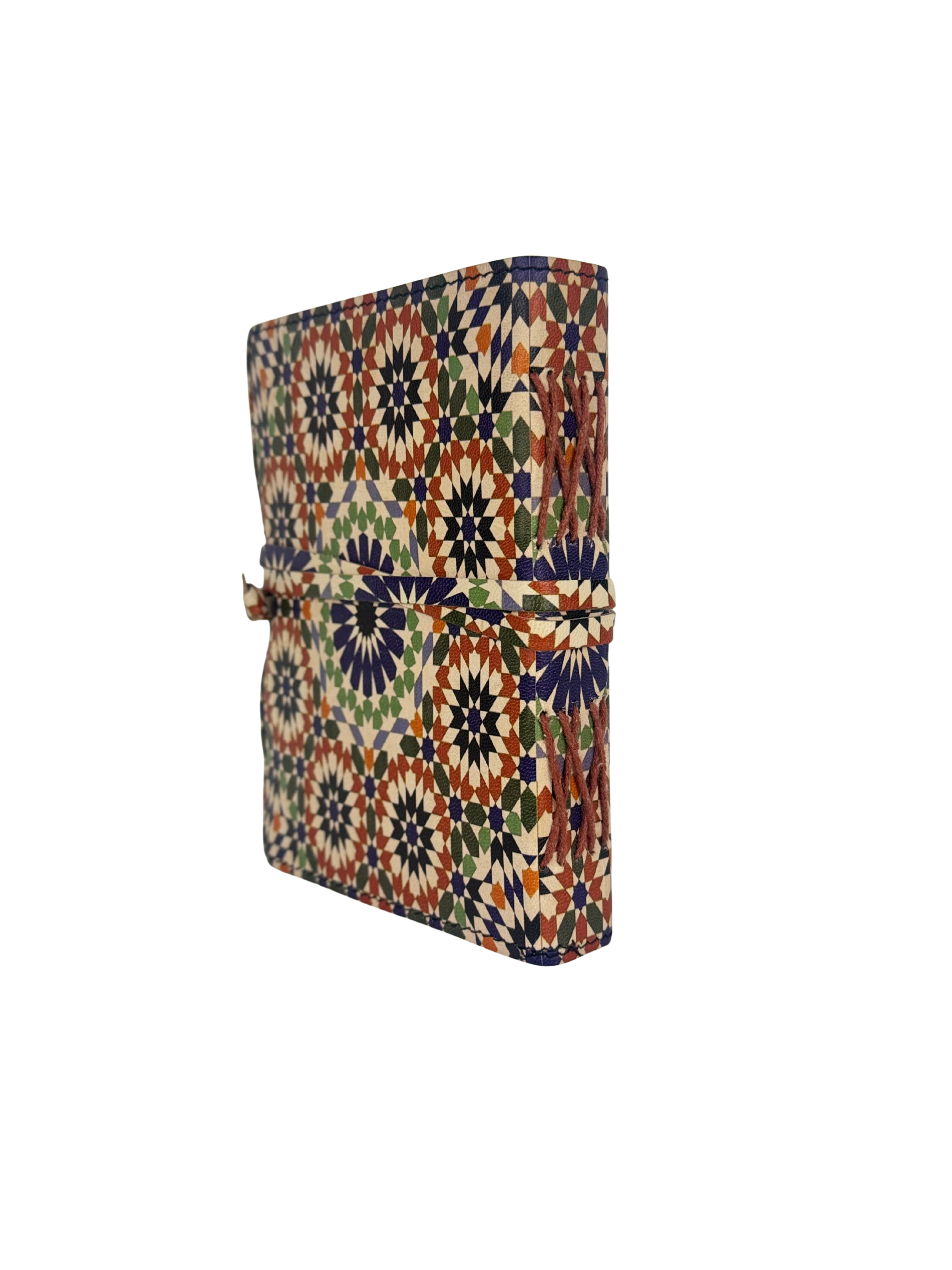 CARNET EN CUIR "ZELLIGE" ARTISANAT MAROCAIN (TONS CHAUDS)