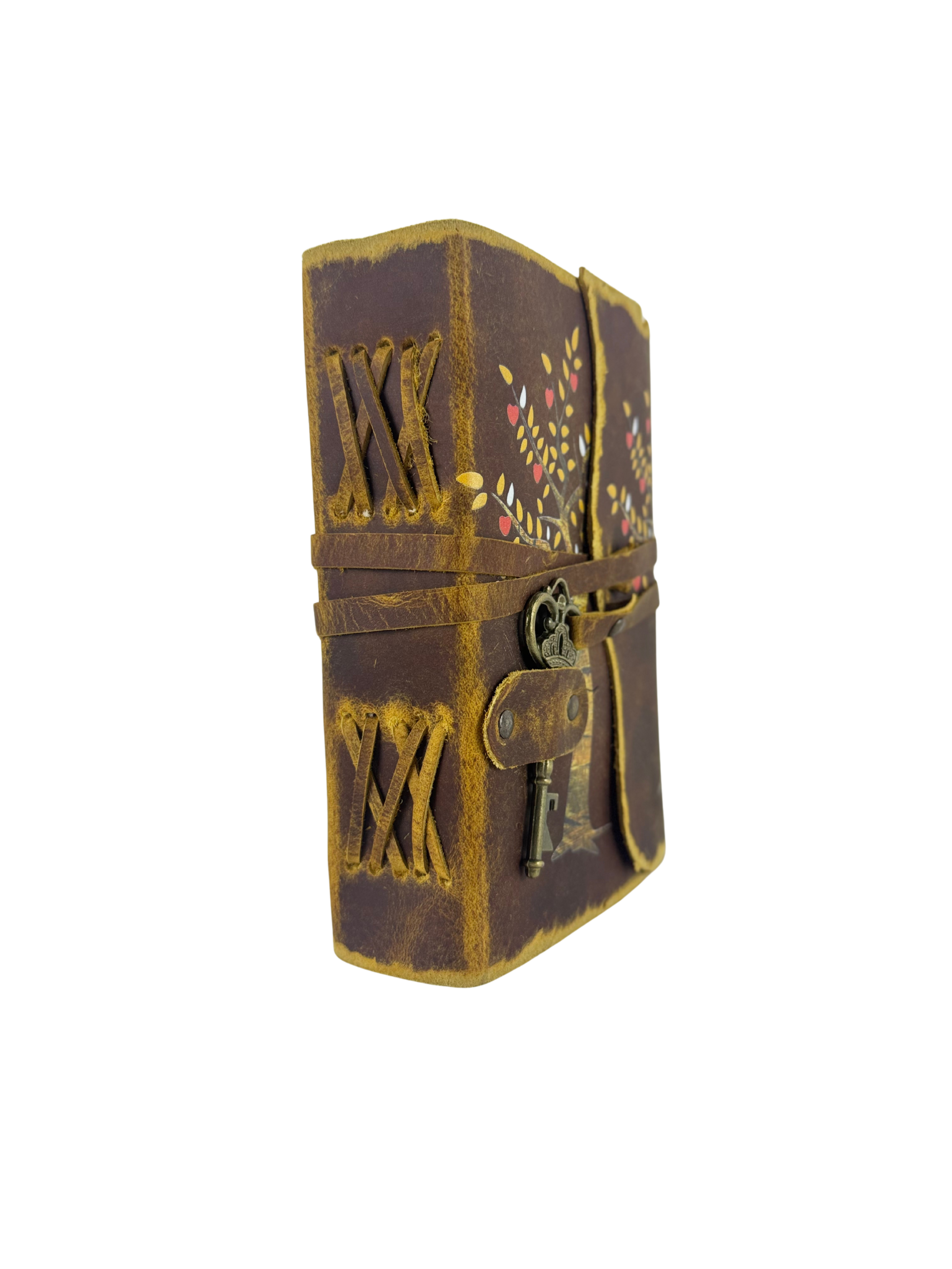 CARNET EN CUIR VINTAGE "ARBRE DE VIE" AVEC CLÉ DÉCORATIVE