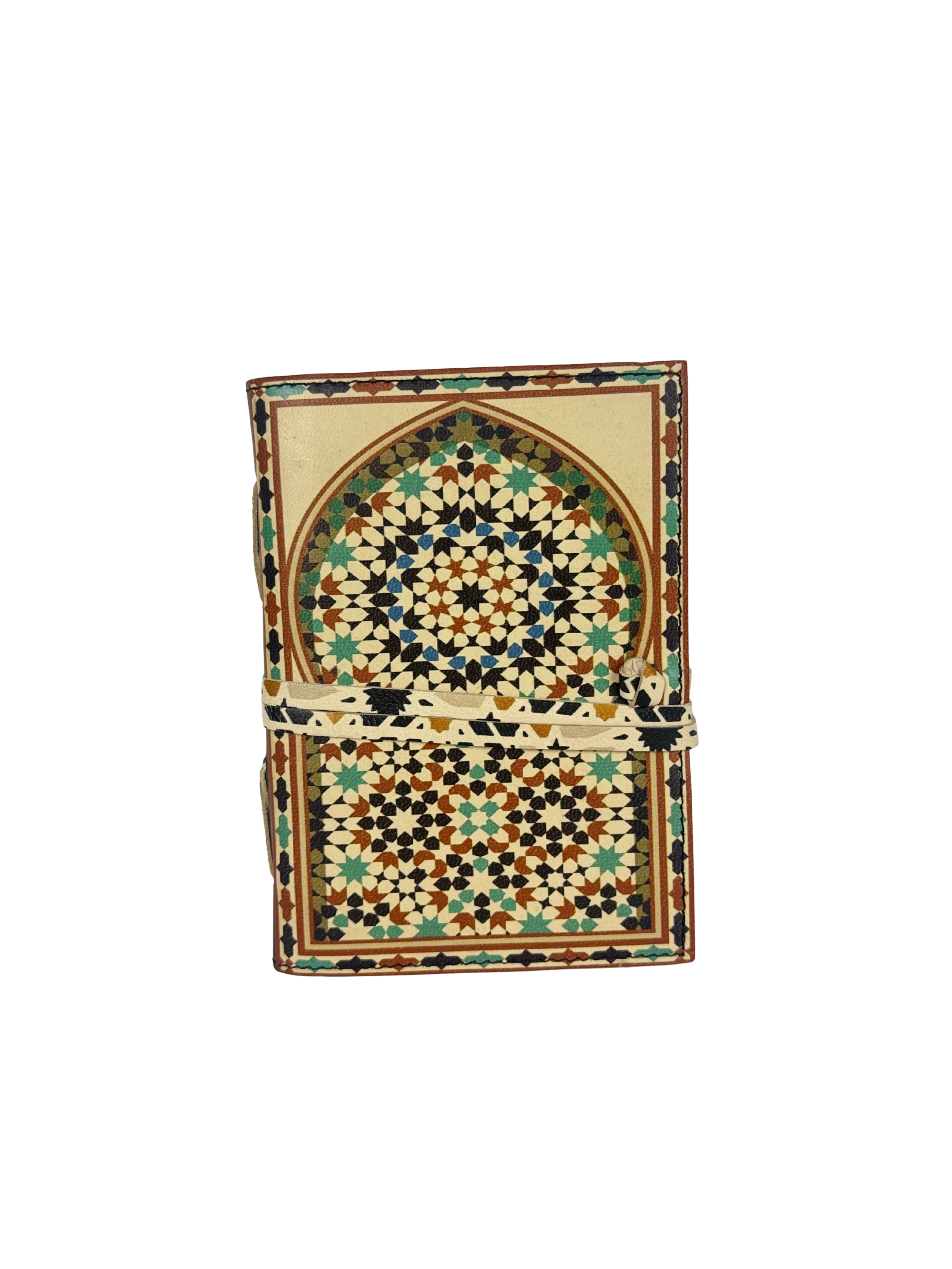 CARNET JOURNAL EN CUIR AVEC MOTIF DE ZELLIGE "FENÊTRE MAROCAINE"