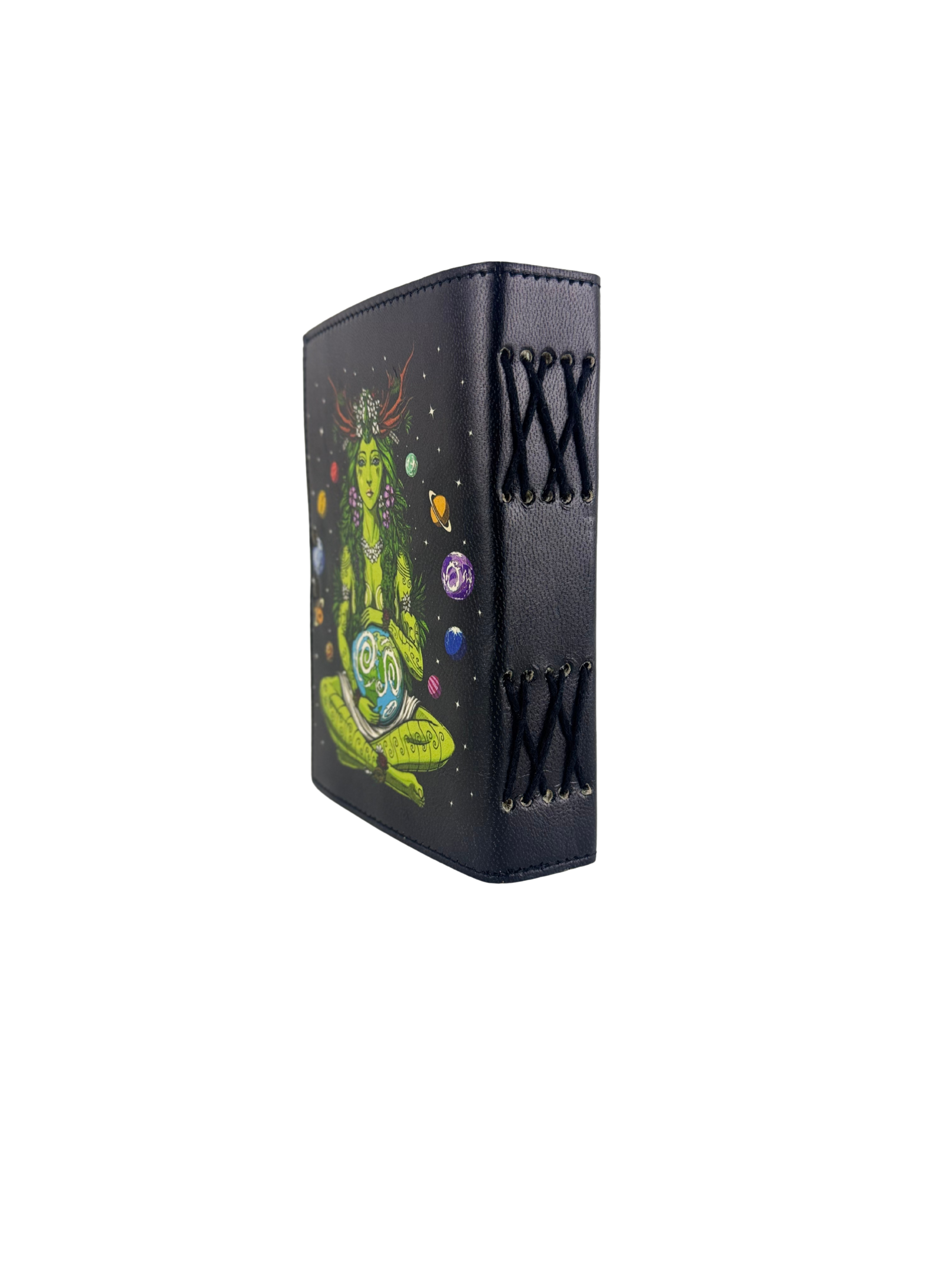 CARNET GRIMOIRE EN CUIR "DÉESSE GAIA COSMIQUE"