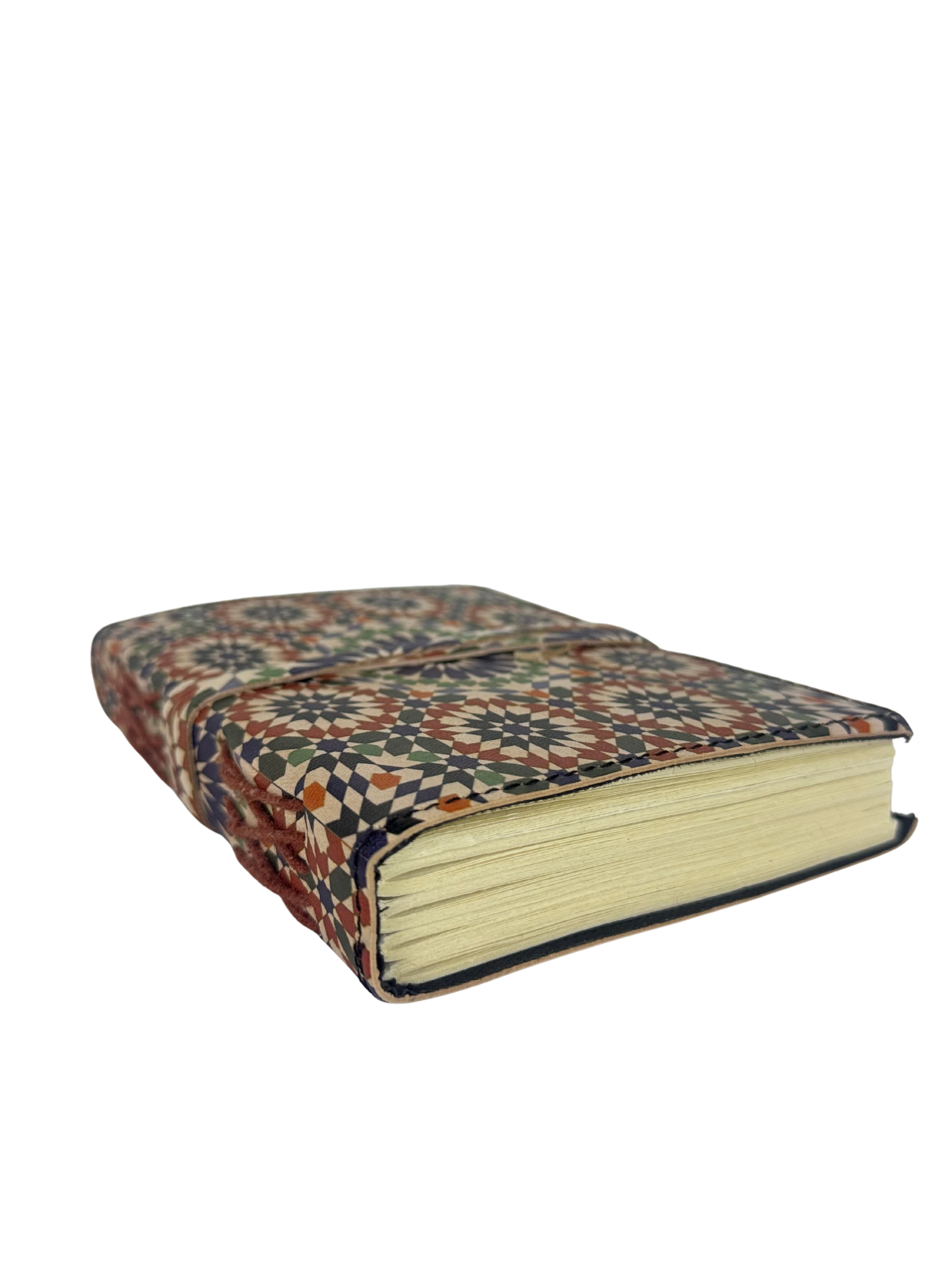 CARNET EN CUIR "ZELLIGE" ARTISANAT MAROCAIN (TONS CHAUDS)