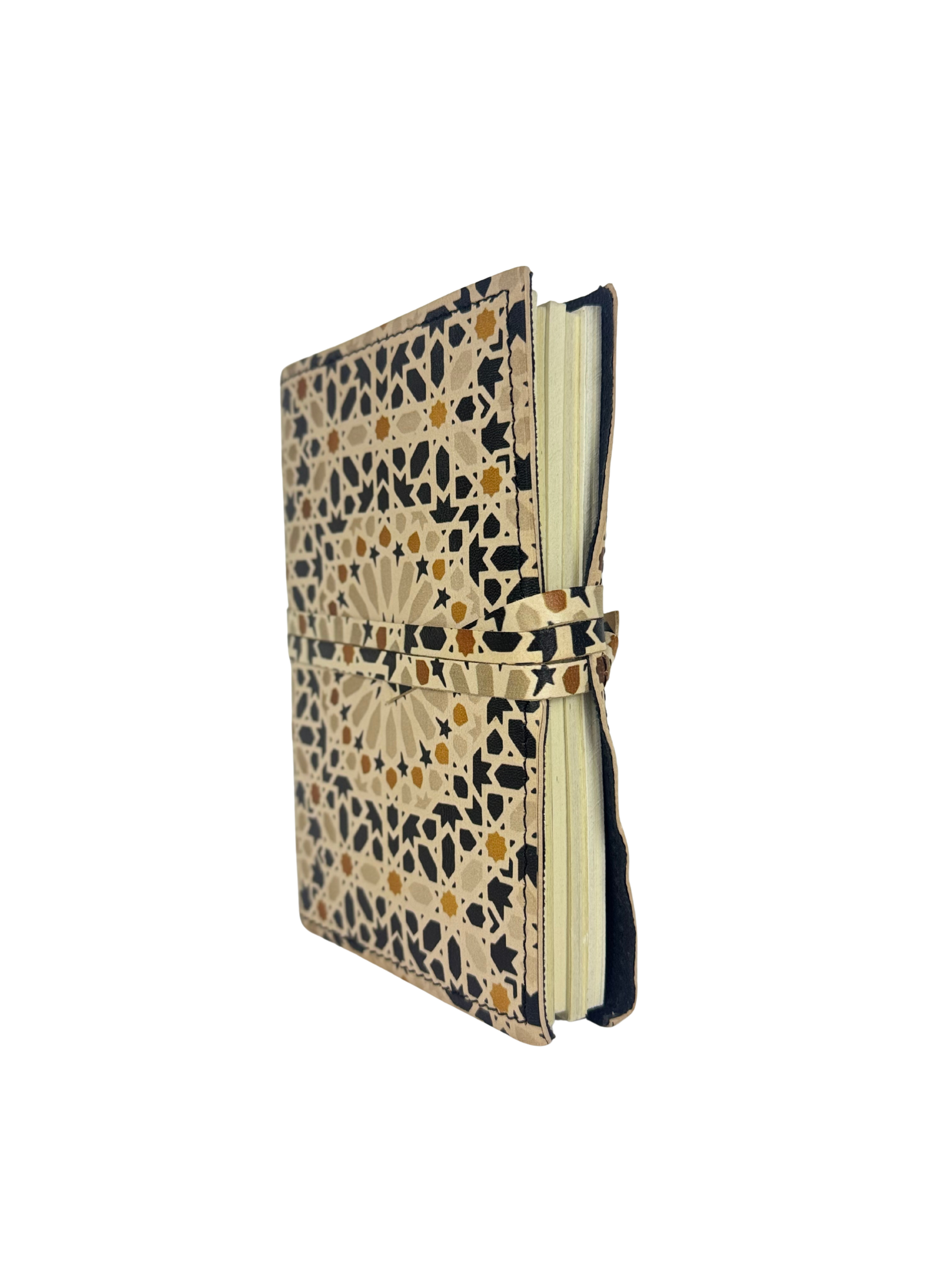 CARNET DE VOYAGE EN CUIR STYLE ZELLIGE DÉLICAT (TONS NEUTRES)