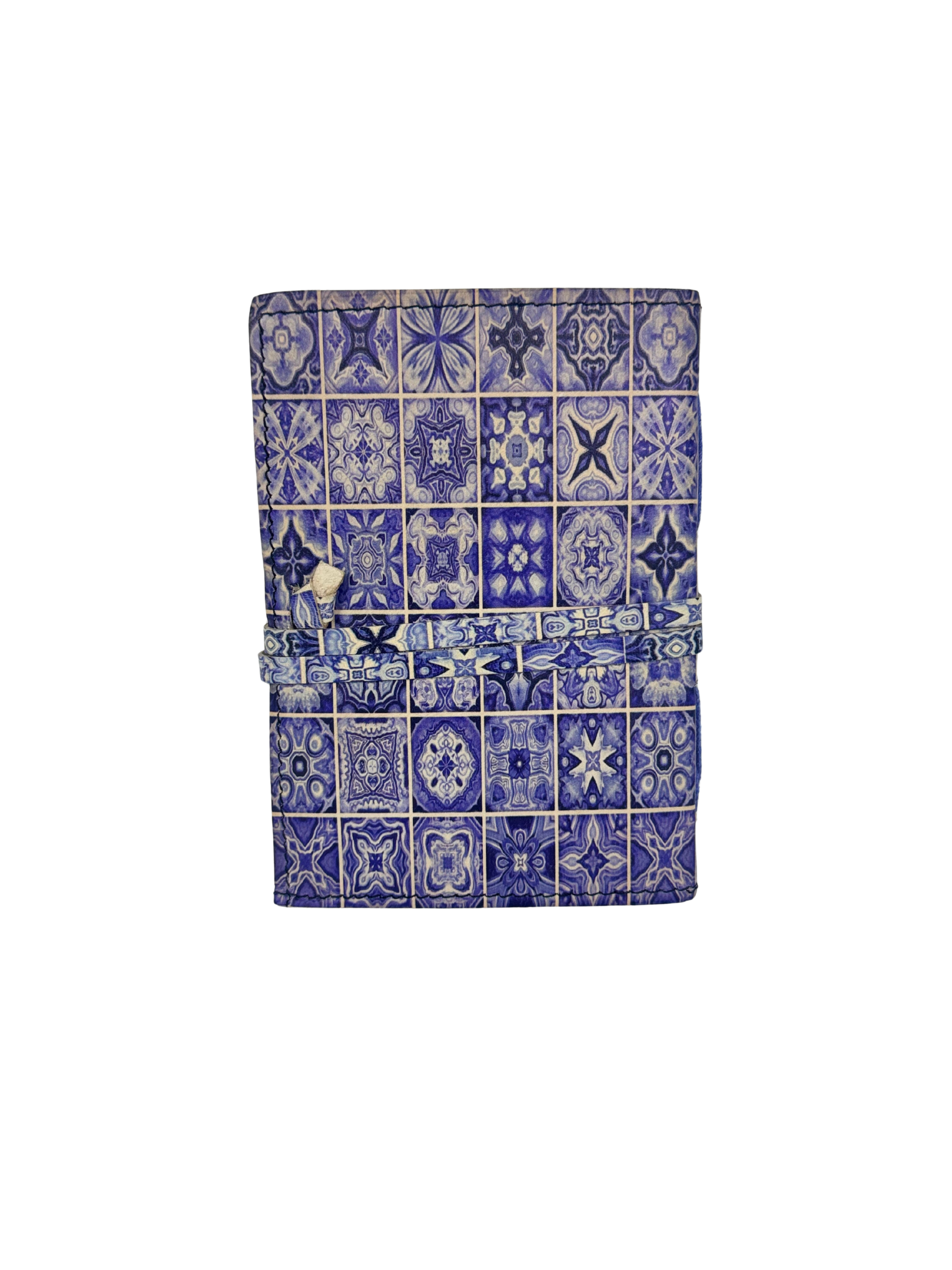 CARNET EN CUIR BLEU ET BLANC STYLE AZULEJOS / CARREAUX DE FAÏENCE