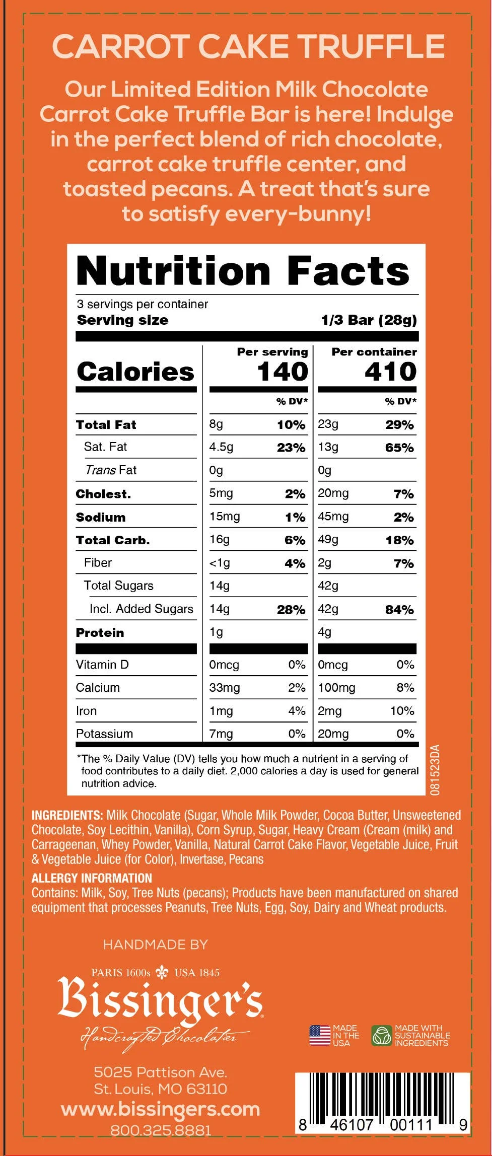 Milk Chocolate Carrot Cake Truffle Bar - 3 OZ