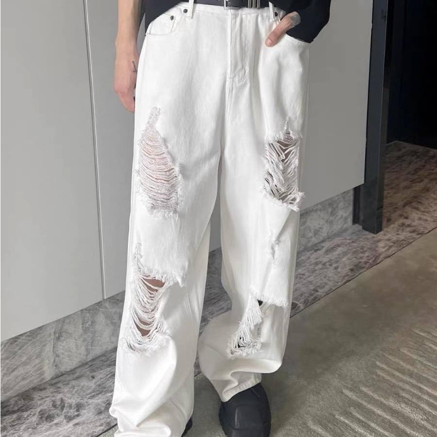 WHOSE Studio | White torn baggy jeans