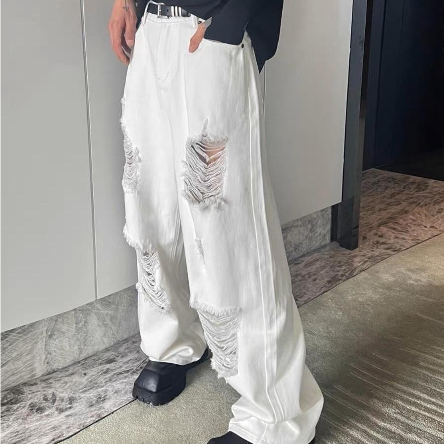 WHOSE Studio | White torn baggy jeans