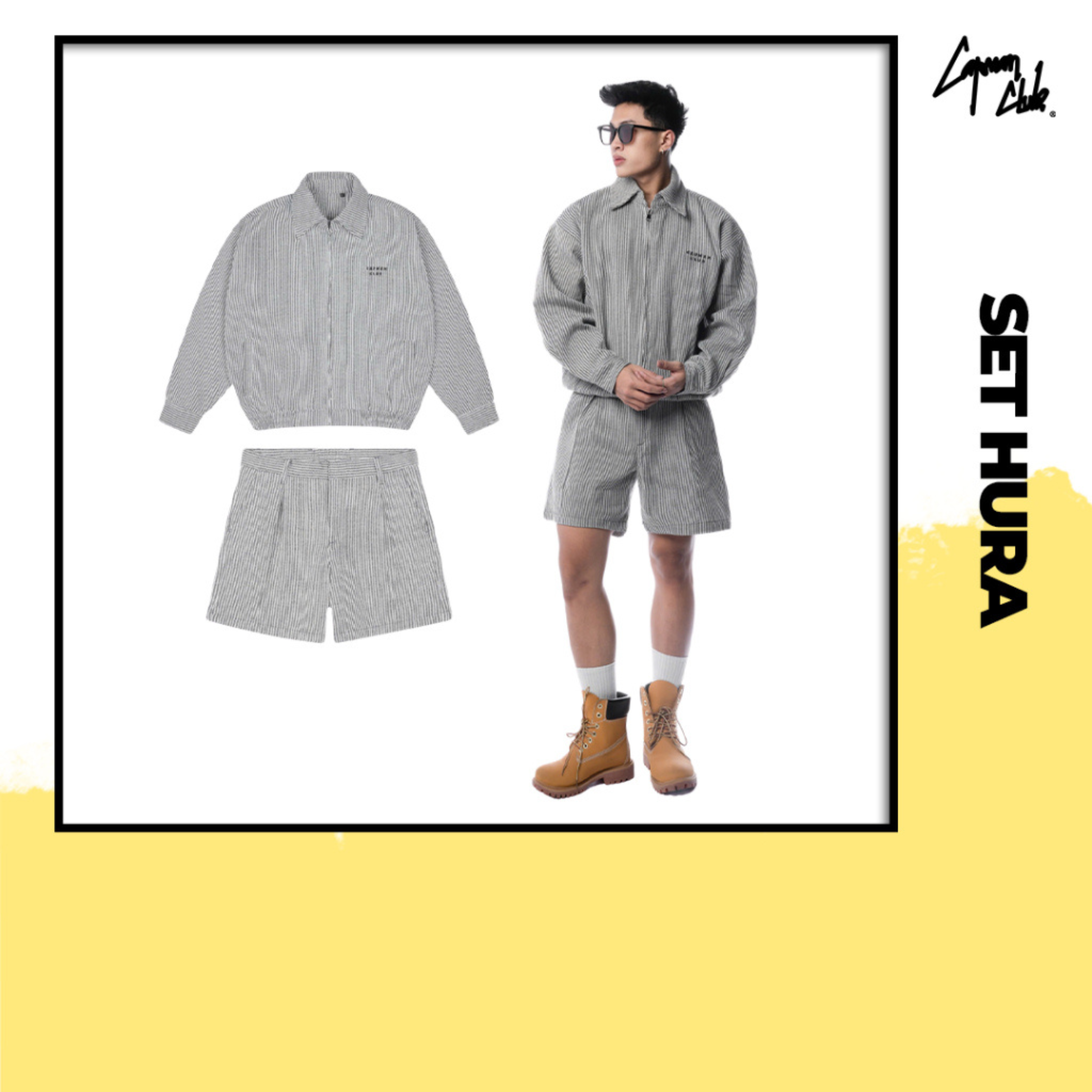 CAPMAN CLUB | Set short & áo khoác nam kẻ sọc form rộng